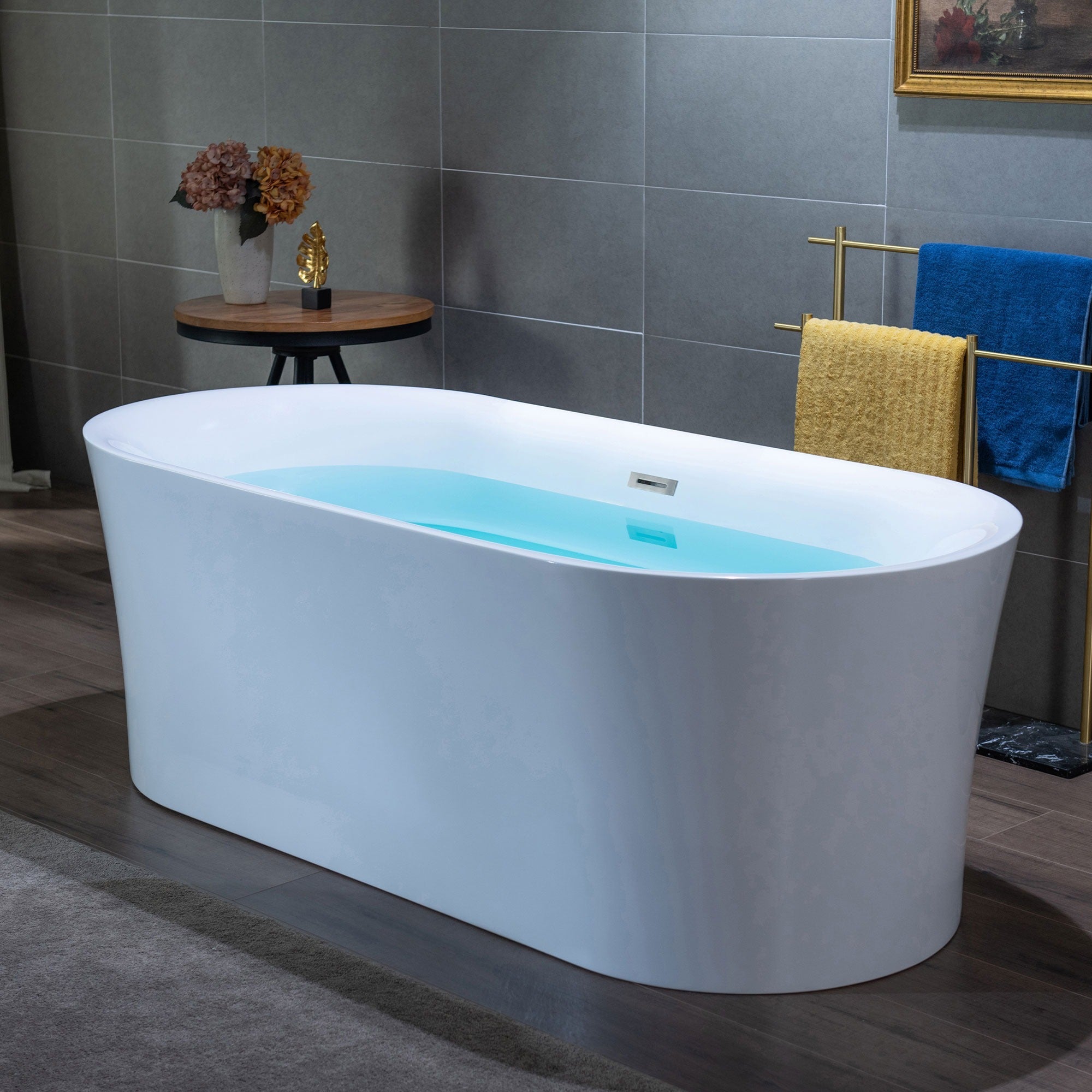 WOODBRIDGE 67" Acrylic Freestanding Bathtub Contemporary Soaking Tub with Drain & Overflow, B0057