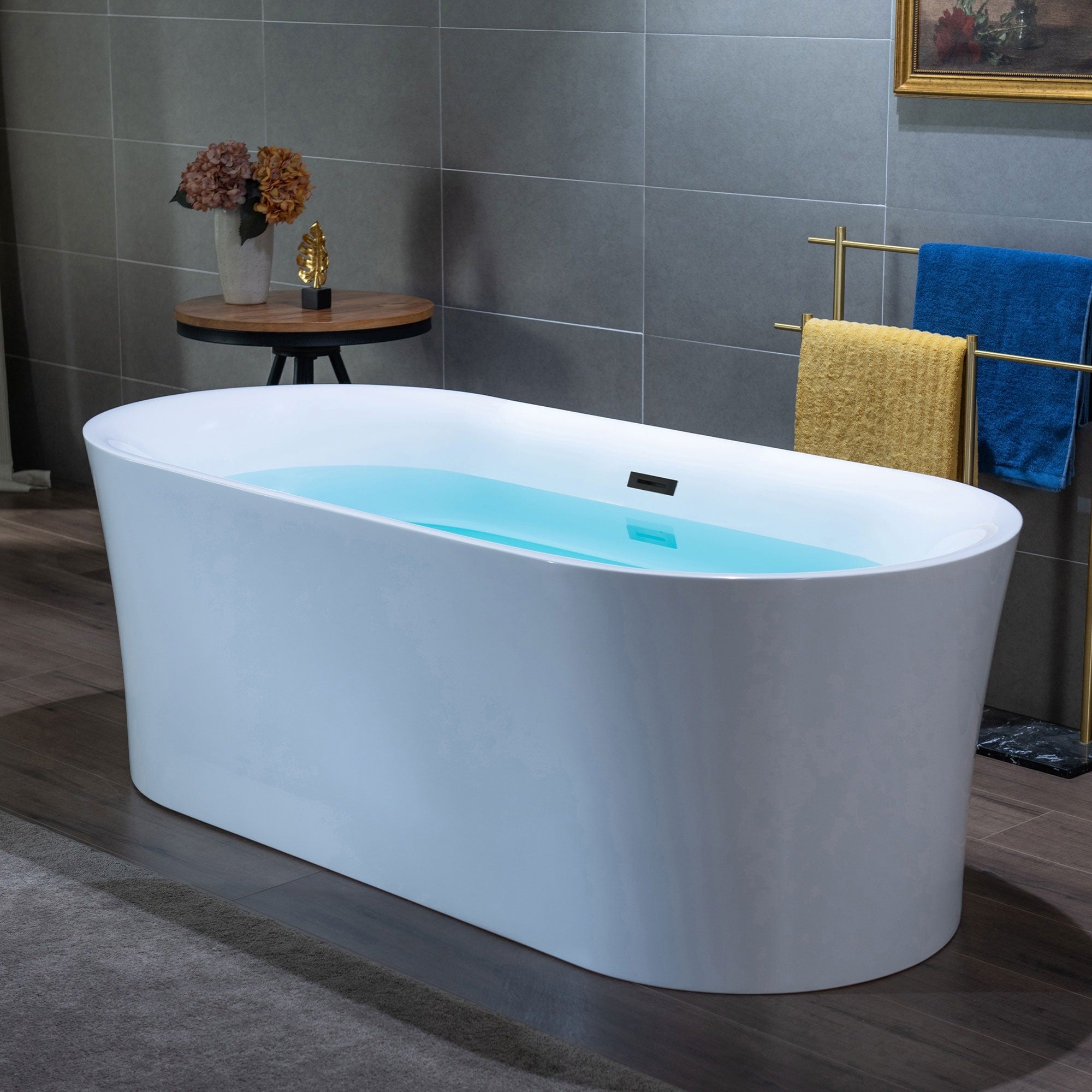 WOODBRIDGE 67" Acrylic Freestanding Bathtub Contemporary Soaking Tub with Drain & Overflow, B0057