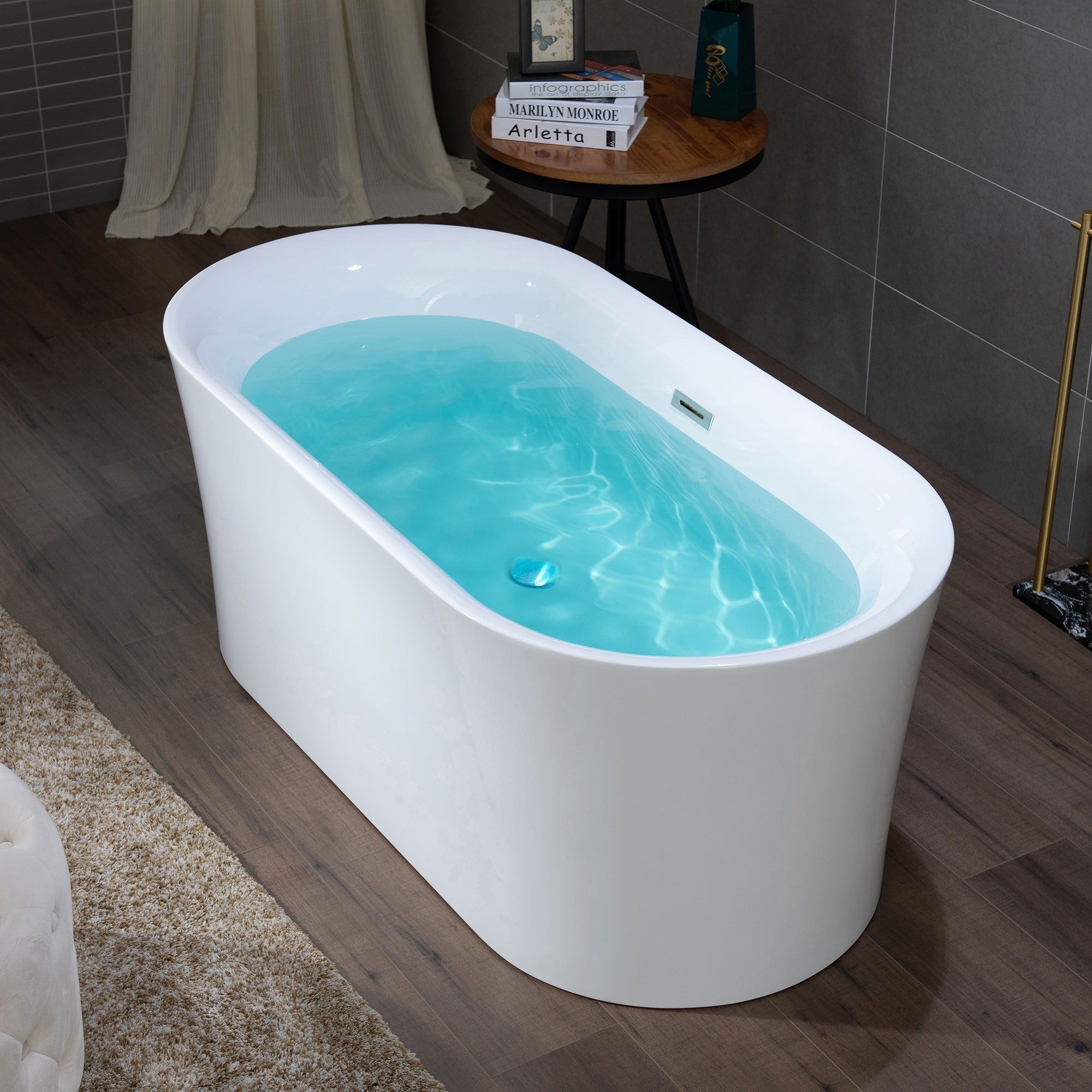 WOODBRIDGE 59" Acrylic Freestanding Bathtub Contemporary Soaking Tub with Drain & Overflow, B0058