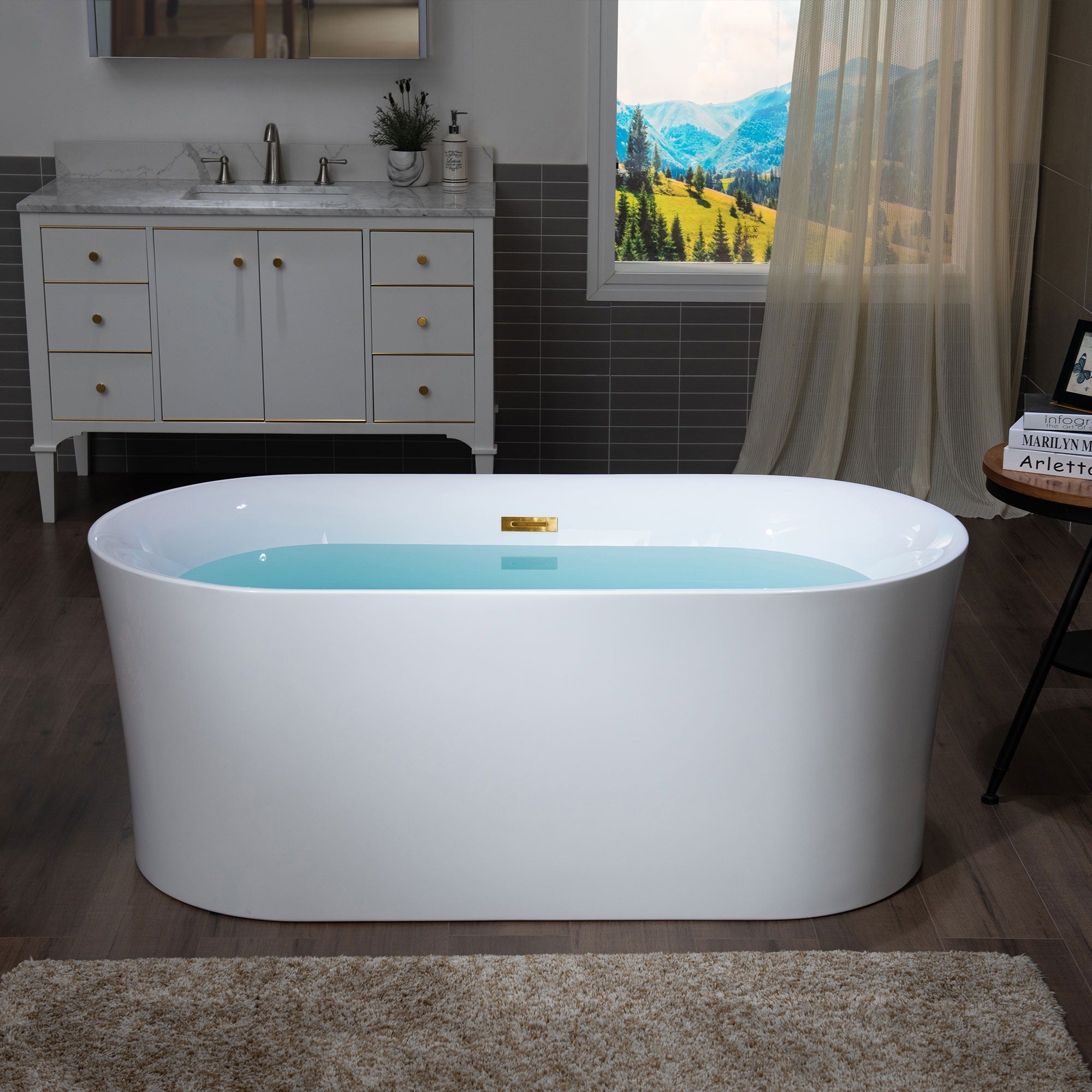 WOODBRIDGE 59" Acrylic Freestanding Bathtub Contemporary Soaking Tub with Drain & Overflow, B0058