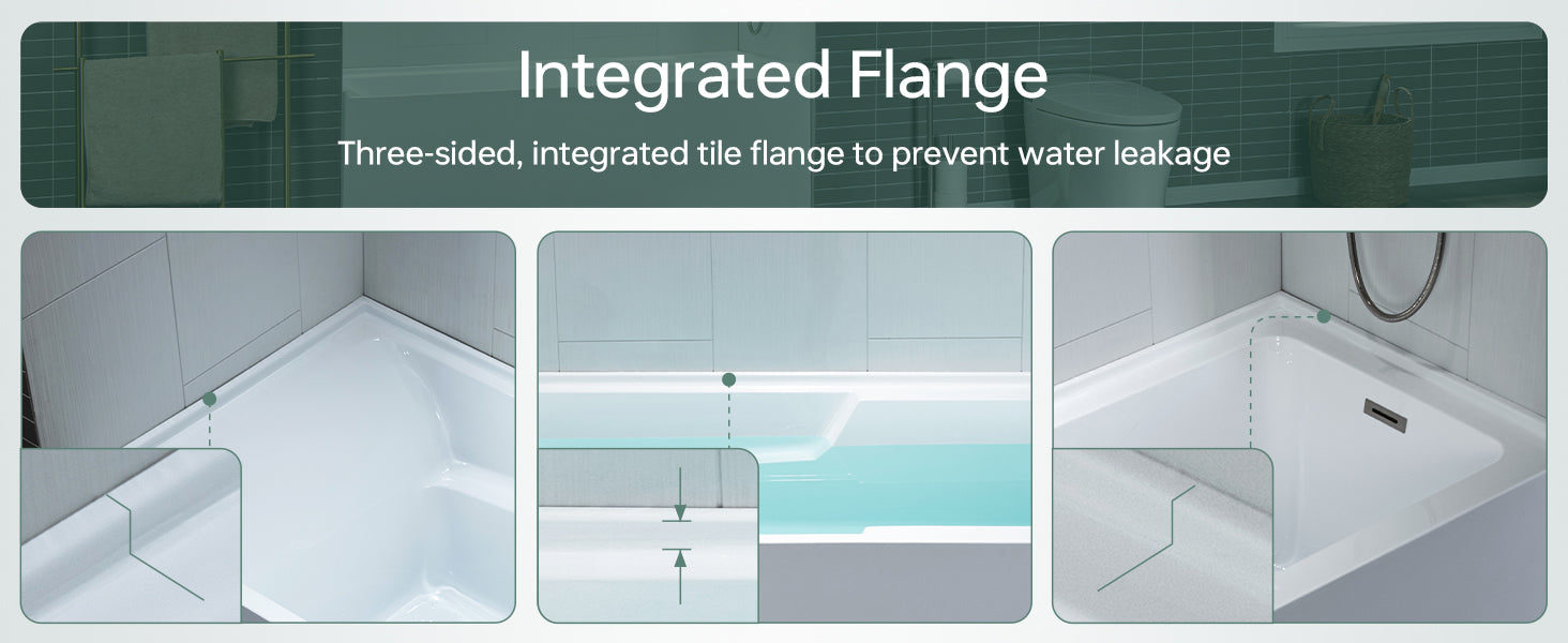 WOODBRIDGE BA5430 54 Inch Acrylic Rectangular Alcove Soaking Bathtub