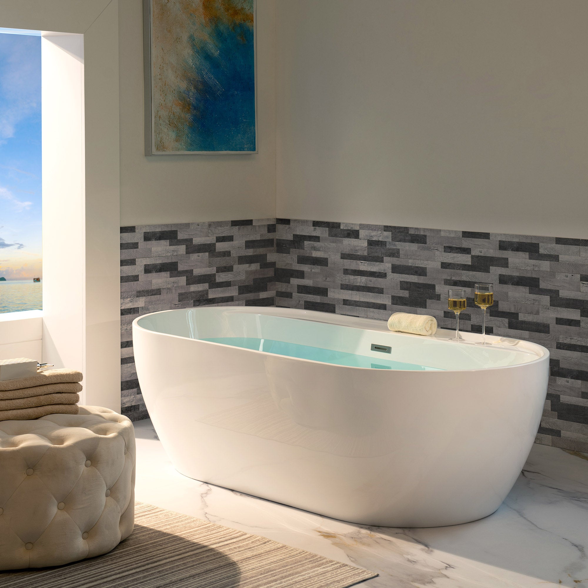 WOODBRIDGE 72" Acrylic Freestanding Bathtub Contemporary Soaking Tub with Drain & Overflow, B0059
