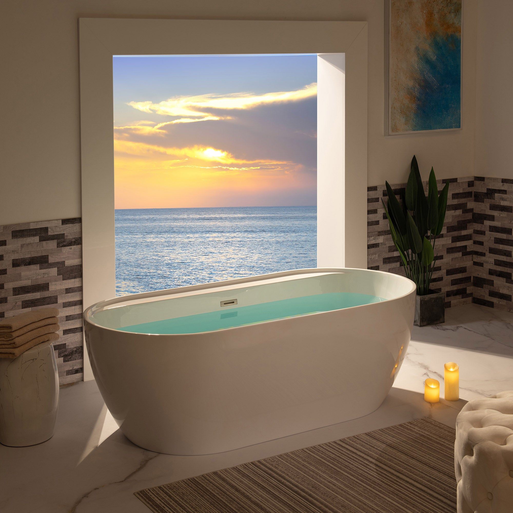 WOODBRIDGE 72" Acrylic Freestanding Bathtub Contemporary Soaking Tub with Drain & Overflow, B0059