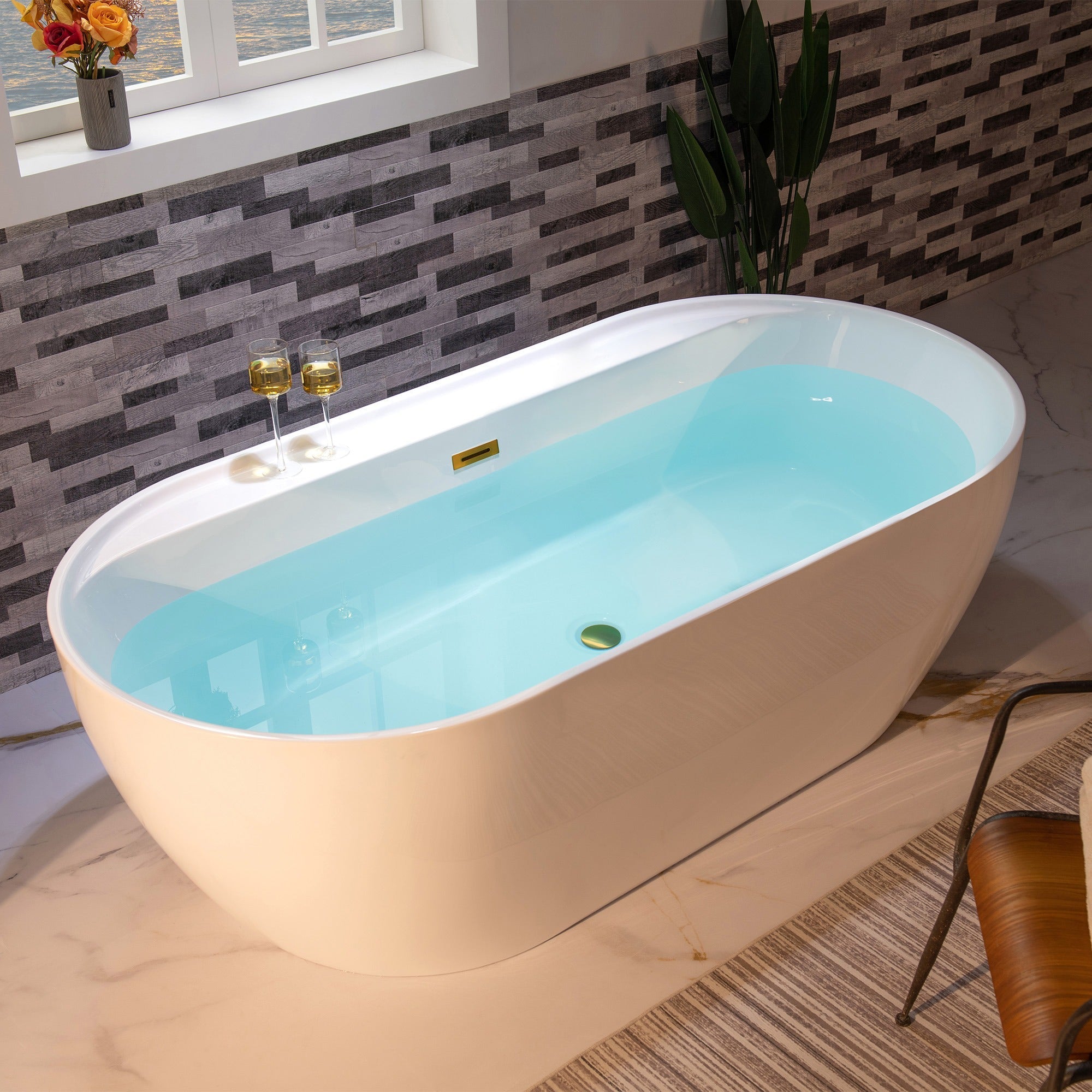 WOODBRIDGE 72" Acrylic Freestanding Bathtub Contemporary Soaking Tub with Drain & Overflow, B0059