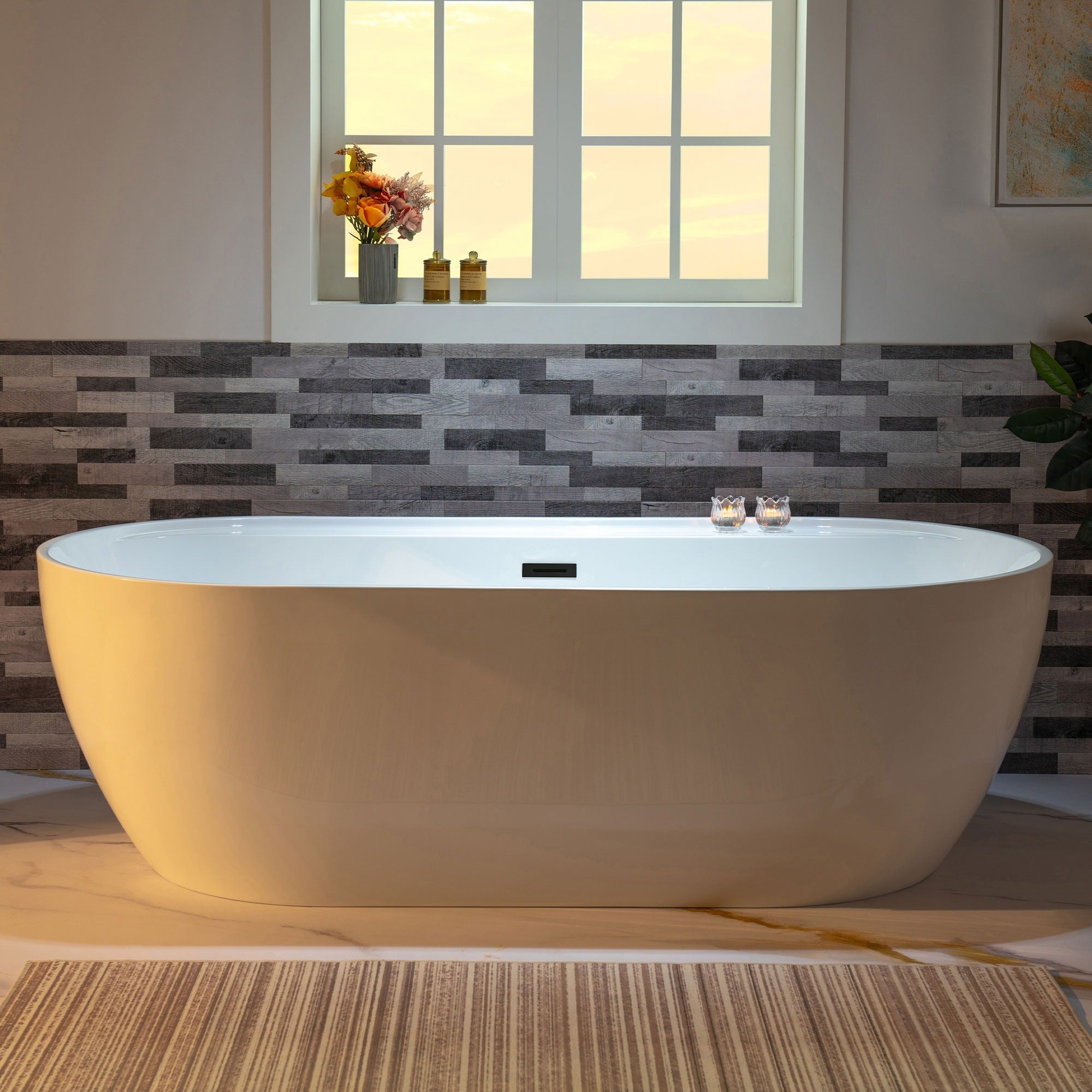 WOODBRIDGE 72" Acrylic Freestanding Bathtub Contemporary Soaking Tub with Drain & Overflow, B0059