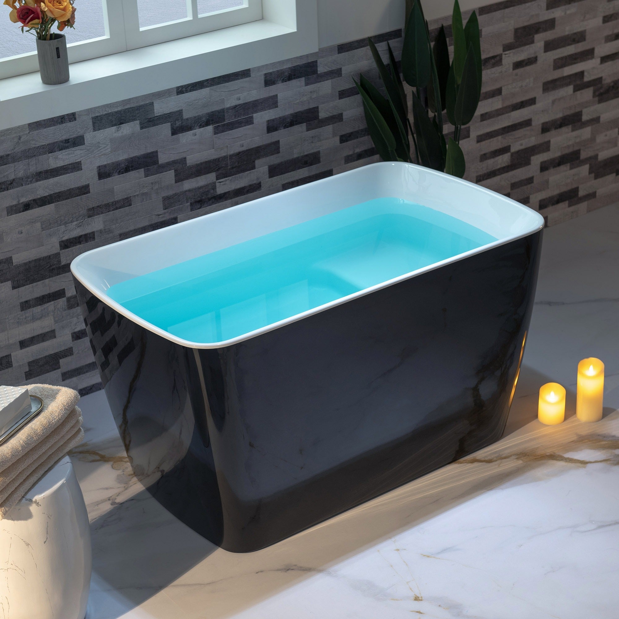 WOODBRIDGE 48" Acrylic Freestanding Square Contemporary Soaking Tub with Drain & Overflow, B1870
