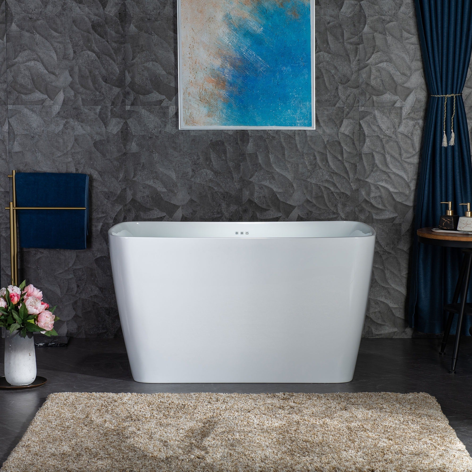 WOODBRIDGE 48" Acrylic Freestanding Rectangular Air Bath Bathtub with Pre-Molded Seat – Multiple Drain & Overflow Finish Options