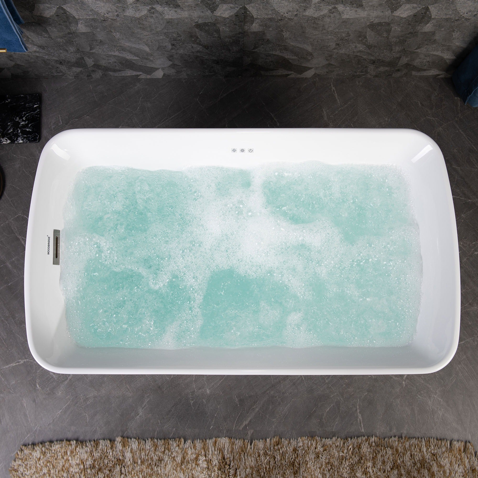 WOODBRIDGE 48" Acrylic Freestanding Rectangular Air Bath Bathtub with Pre-Molded Seat – Multiple Drain & Overflow Finish Options