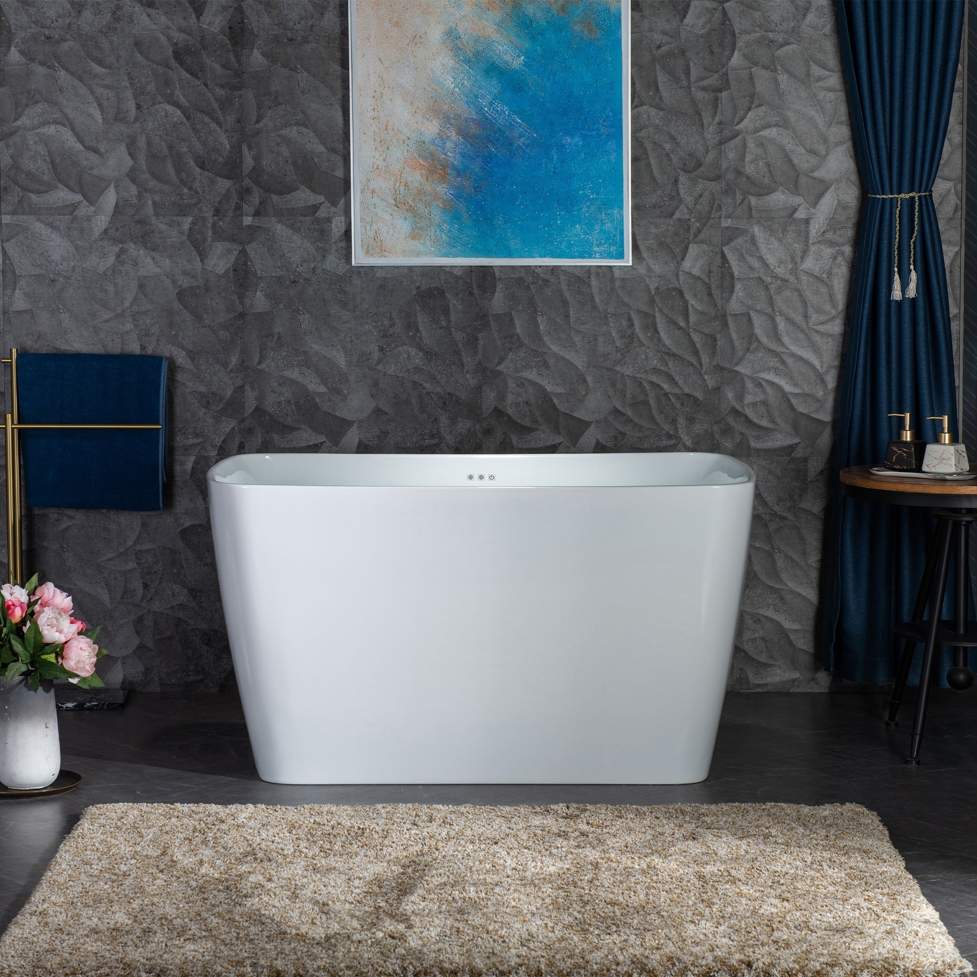WOODBRIDGE 48" Acrylic Freestanding Rectangular Air Bath Bathtub with Pre-Molded Seat – Multiple Drain & Overflow Finish Options
