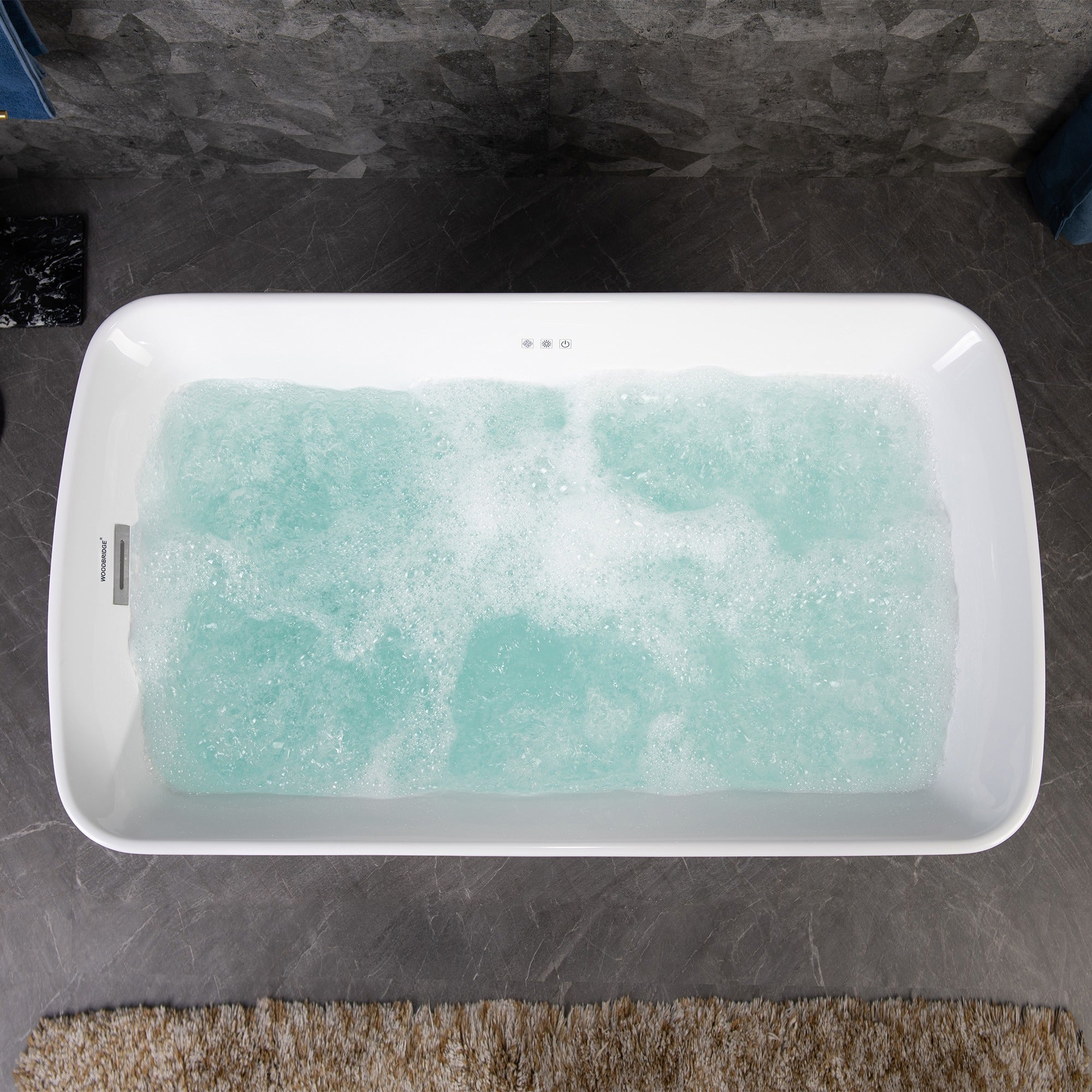 WOODBRIDGE 48" Acrylic Freestanding Rectangular Air Bath Bathtub with Pre-Molded Seat – Multiple Drain & Overflow Finish Options