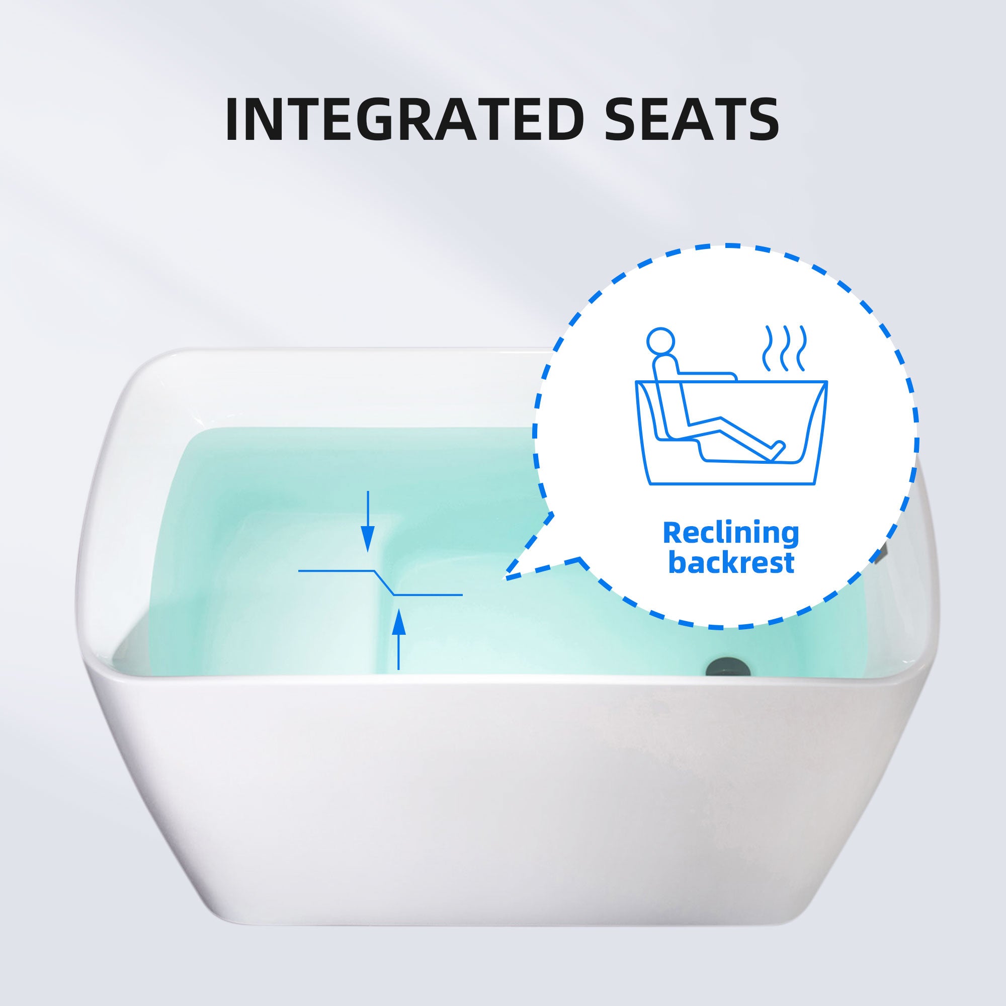 WOODBRIDGE 48" Acrylic Freestanding Rectangular Air Bath Bathtub with Pre-Molded Seat – Multiple Drain & Overflow Finish Options