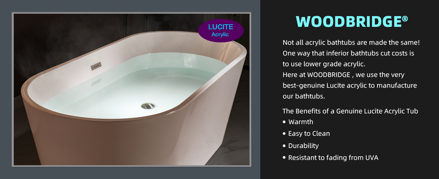 WOODBRIDGE BTA1526 67 in Freestanding Acrylic Soaking Tub - White (Choose Drain Finish)