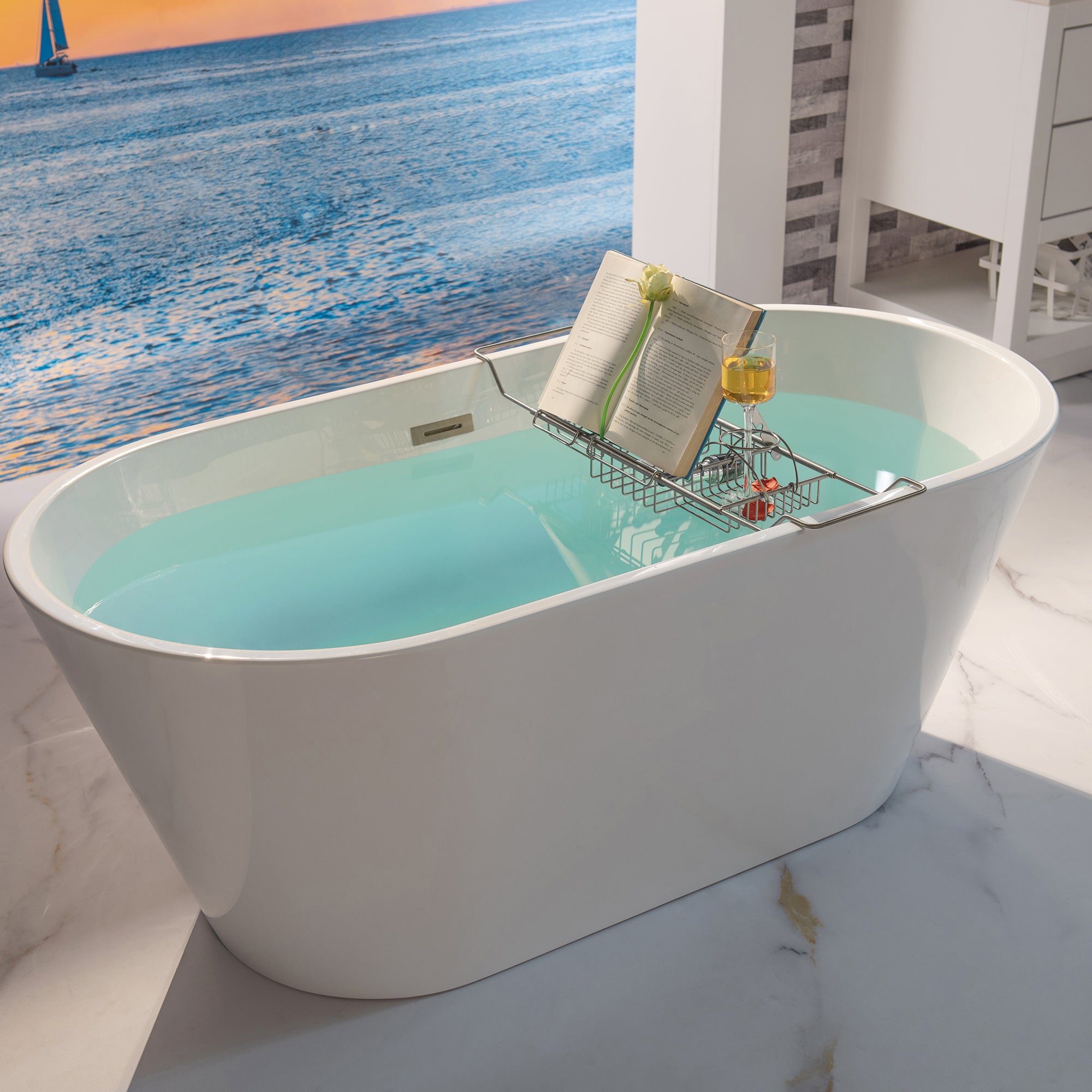 WOODBRIDGE Stainless Steel Extendable Bathtub Caddy Tray in Brushed Nickel Finish with Removable Wine Holder, Book and Phone Rack, Bathcad-BN