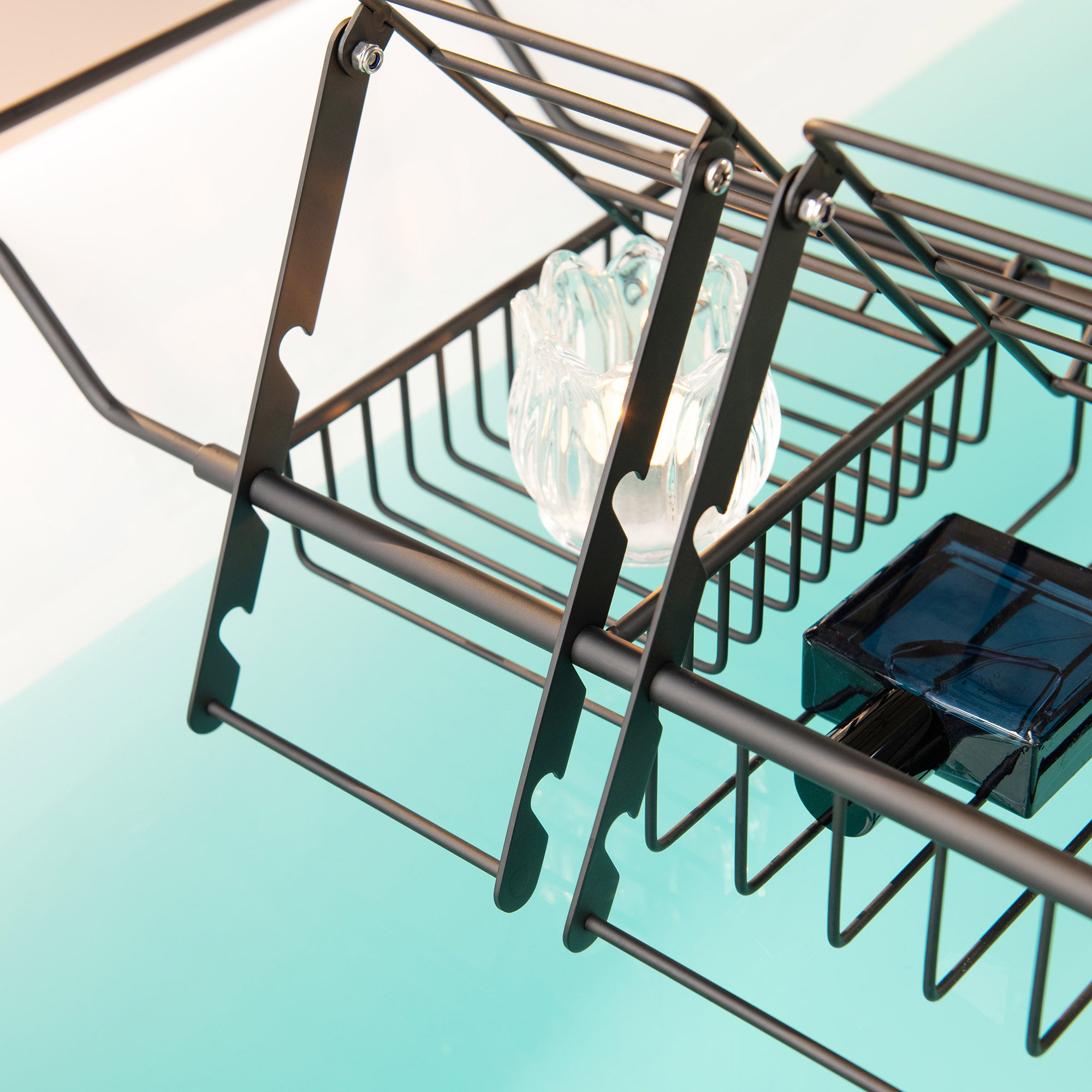 WOODBRIDGE Stainless Steel Extendable Bathtub Caddy Tray in Matte Black Finish with Removable Wine Holder, Book and Phone Rack, Bathcad-MB