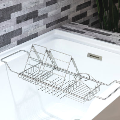 WOODBRIDGE Stainless Steel Extendable Bathtub Caddy Tray in Polished Chrome Finish with Removable Wine Holder, Book and Phone Rack, Bathcad-CH