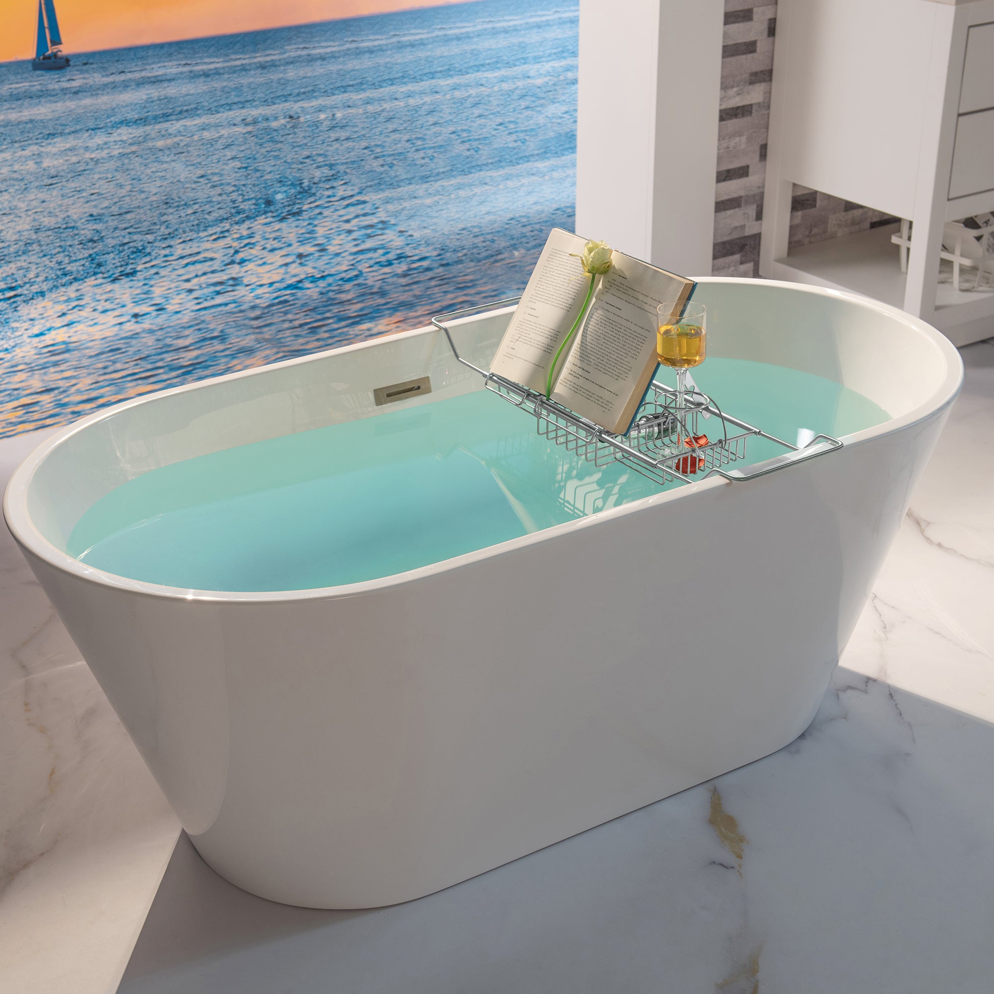WOODBRIDGE Stainless Steel Extendable Bathtub Caddy Tray in Polished Chrome Finish with Removable Wine Holder, Book and Phone Rack, Bathcad-CH