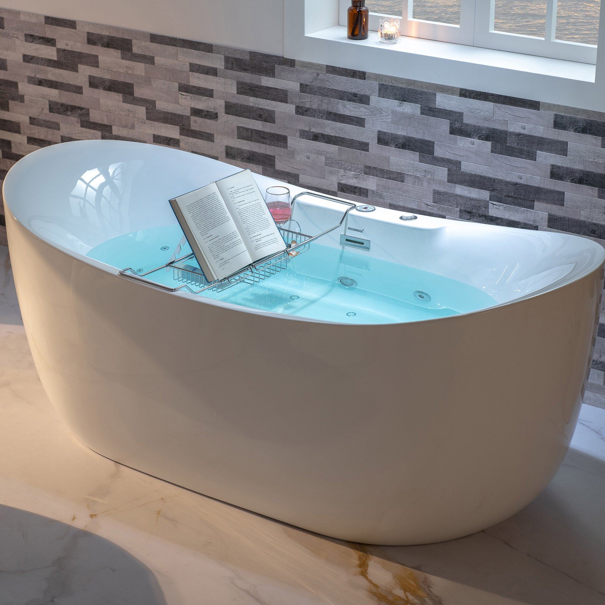 WOODBRIDGE Stainless Steel Extendable Bathtub Caddy Tray in Polished Chrome Finish with Removable Wine Holder, Book and Phone Rack, Bathcad-CH