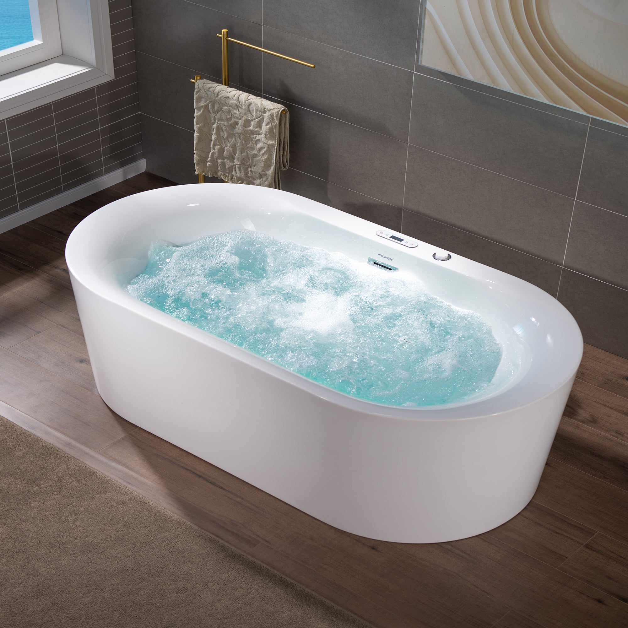 WOODBRIDGE 72" x 35-3/8" Whirlpool and Air Bath Heated Soaking Combination Tub with Adjustable Speed Air Blower and Display Control Panel