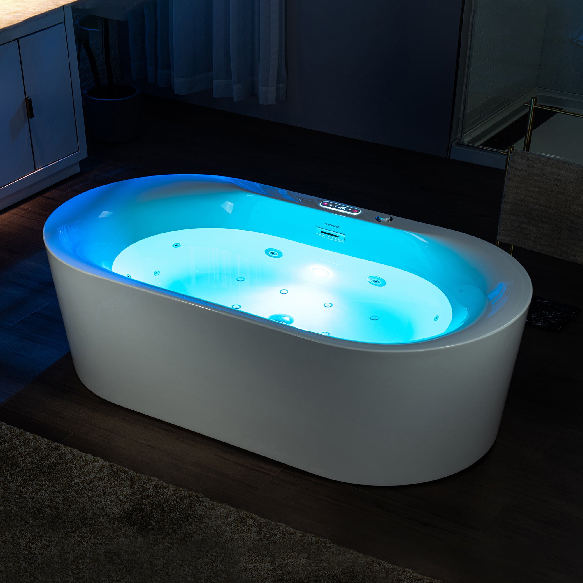 WOODBRIDGE 72" x 35-3/8" Whirlpool and Air Bath Heated Soaking Combination Tub with Adjustable Speed Air Blower and Display Control Panel
