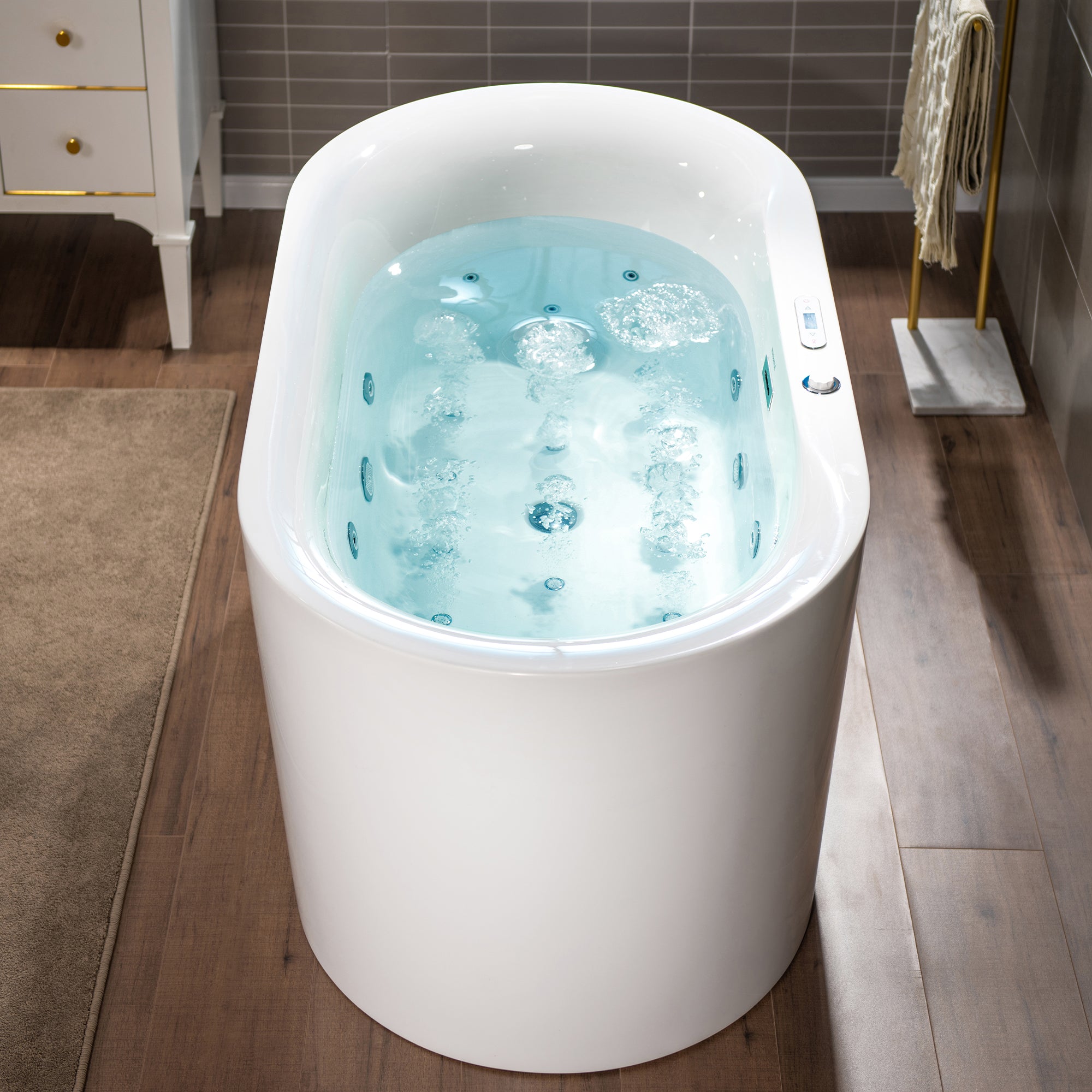 WOODBRIDGE 72" x 35-3/8" Whirlpool and Air Bath Heated Soaking Combination Tub with Adjustable Speed Air Blower and Display Control Panel