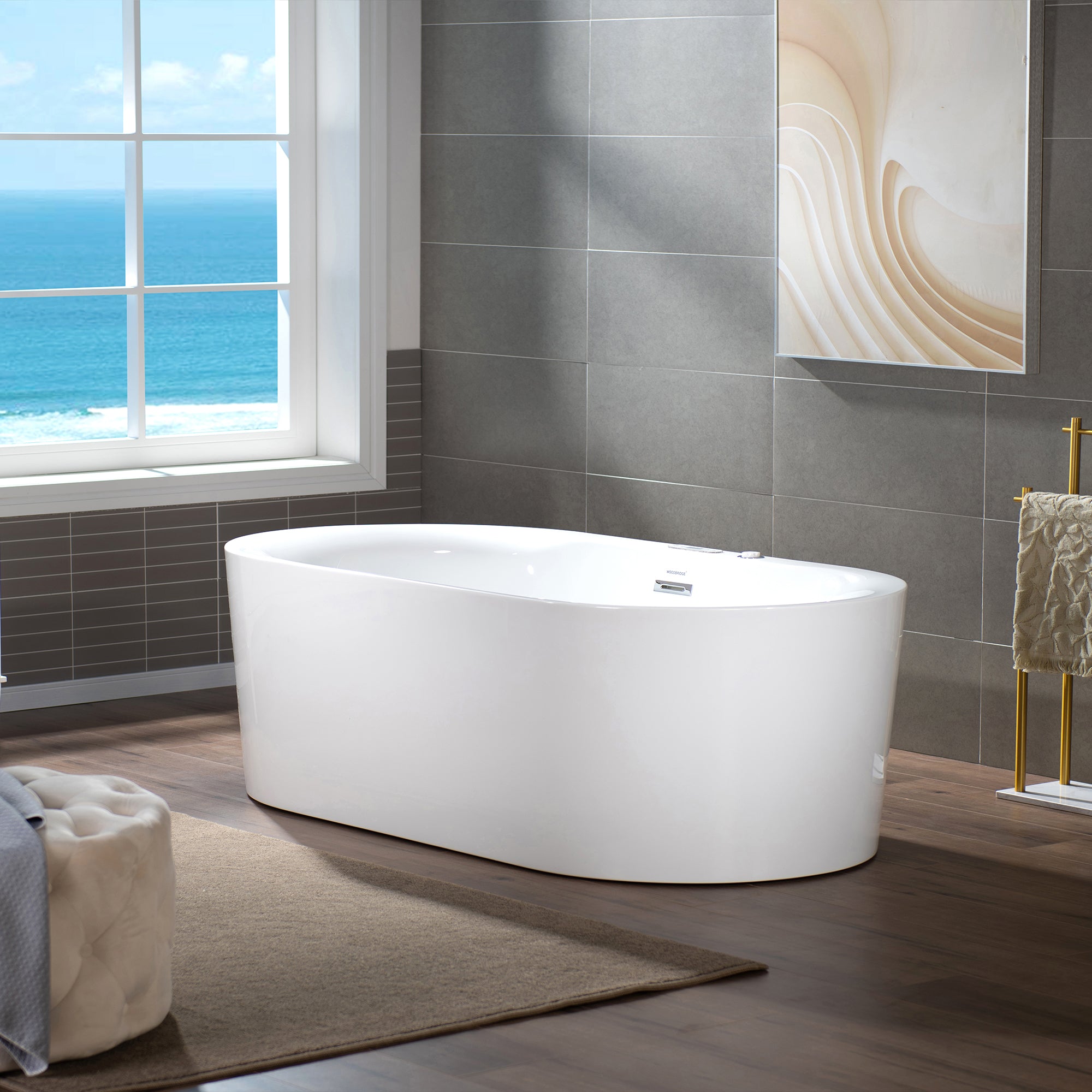 WOODBRIDGE 72" x 35-3/8" Whirlpool and Air Bath Heated Soaking Combination Tub with Adjustable Speed Air Blower and Display Control Panel