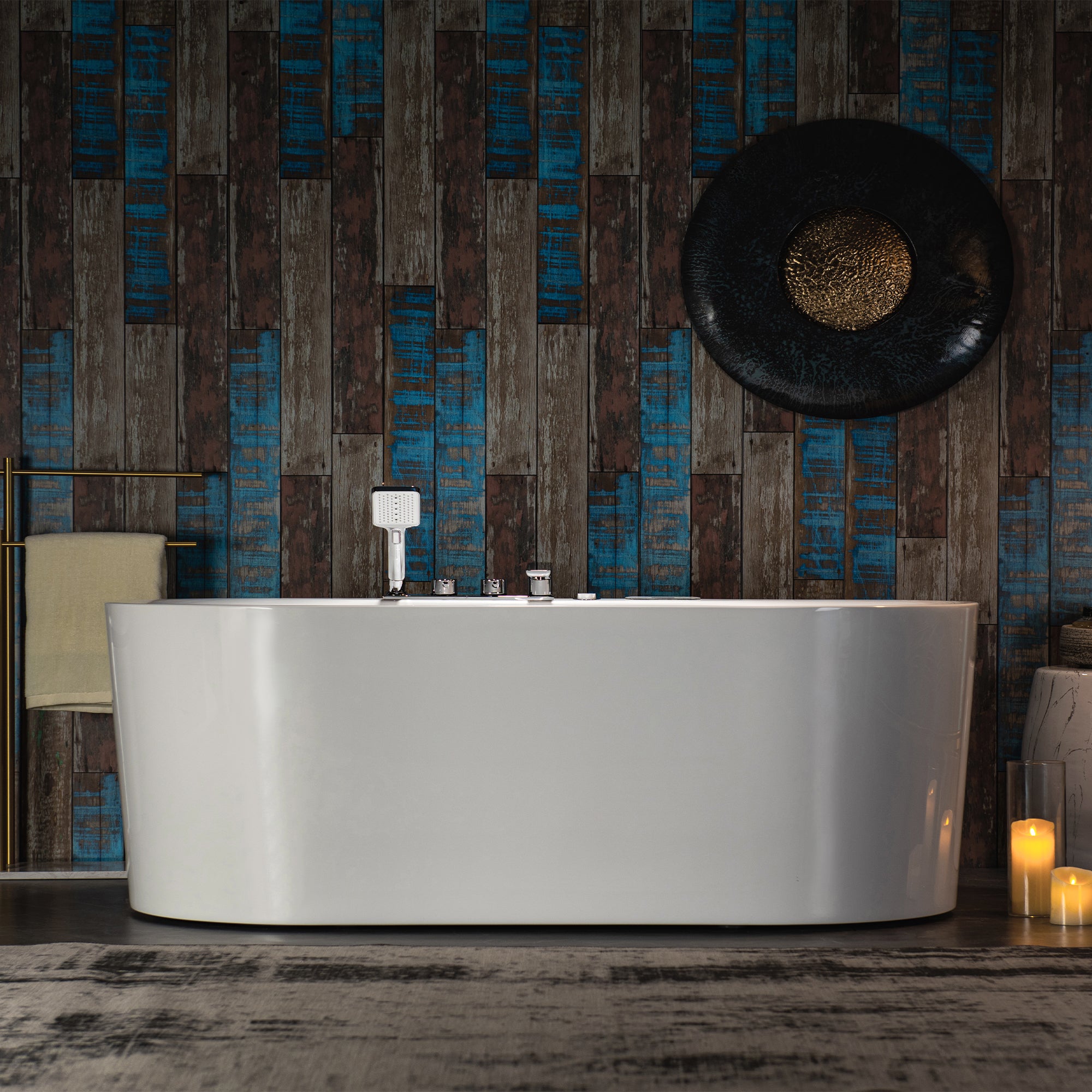 WOODBRIDGE 72" x 35-3/8" Whirlpool and Air Bath Heated Soaking Combination Tub with Adjustable Speed Air Blower, Tub Filler and Display Control Panel, White