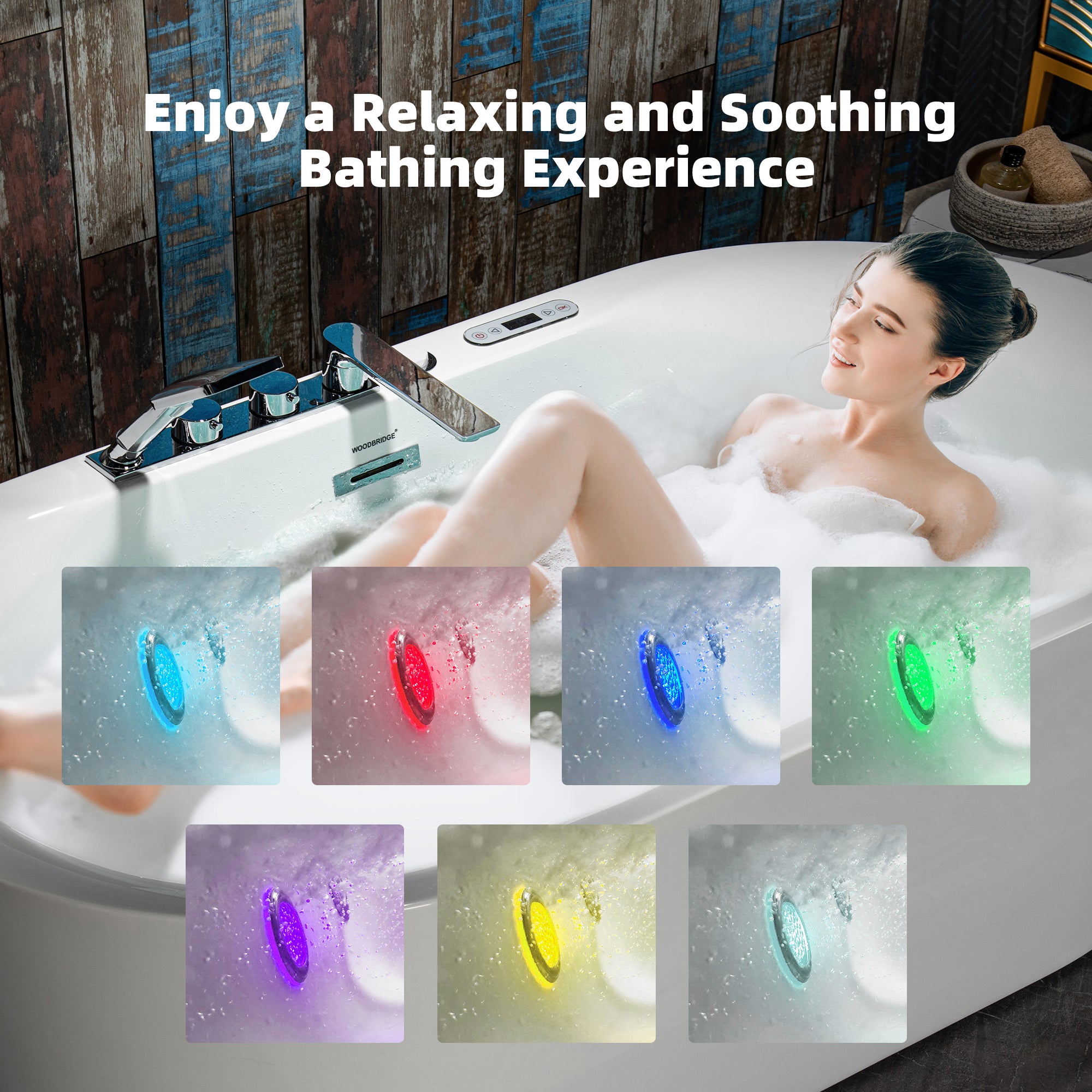 WOODBRIDGE 72" x 35-3/8" Whirlpool and Air Bath Heated Soaking Combination Tub with Adjustable Speed Air Blower, Tub Filler and Display Control Panel, White