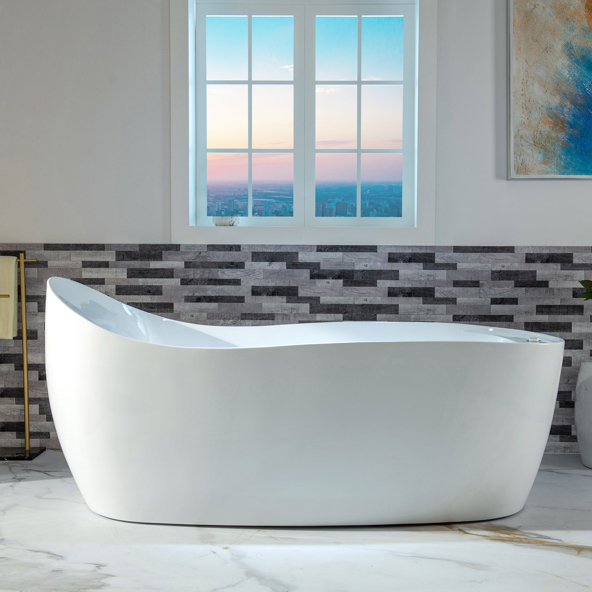 WOODBRIDGE 71" x 31-1/2" Whirlpool and Air Bath Heated Soaking Combination Tub with Adjustable Speed Air Blower and Display Control Panel