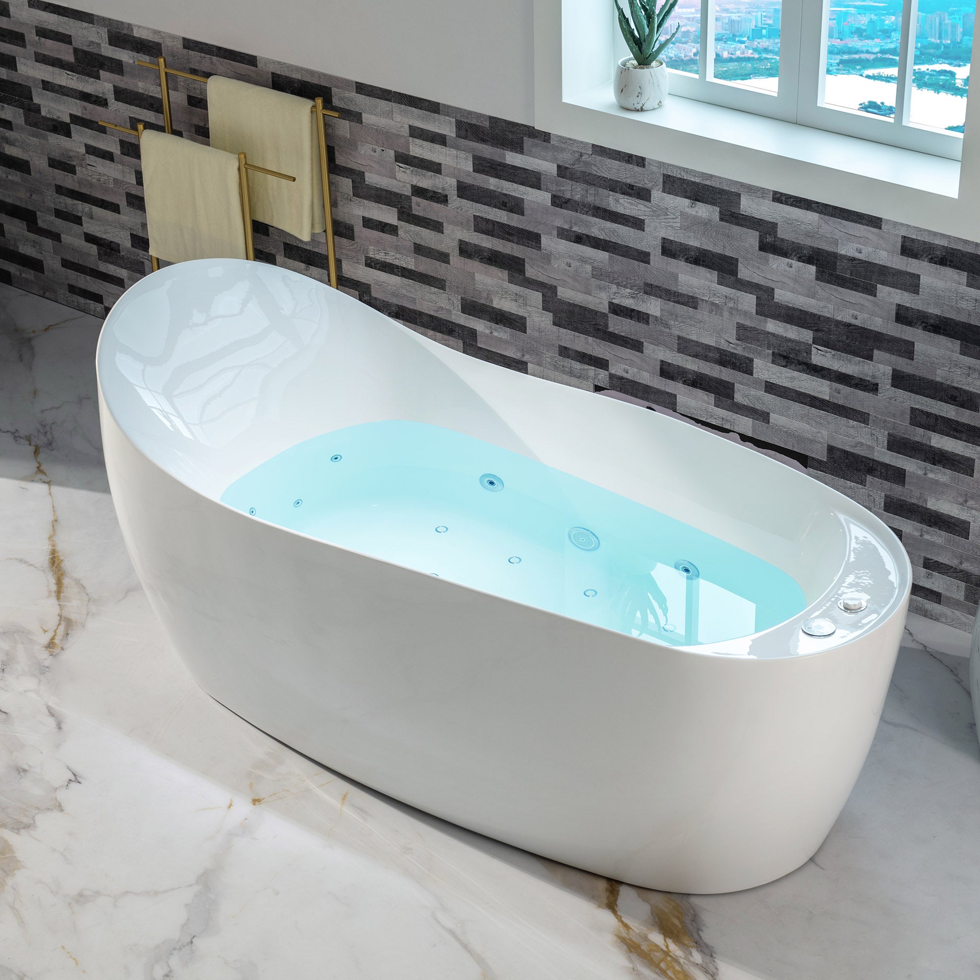 WOODBRIDGE 71" x 31-1/2" Whirlpool and Air Bath Heated Soaking Combination Tub with Adjustable Speed Air Blower and Display Control Panel