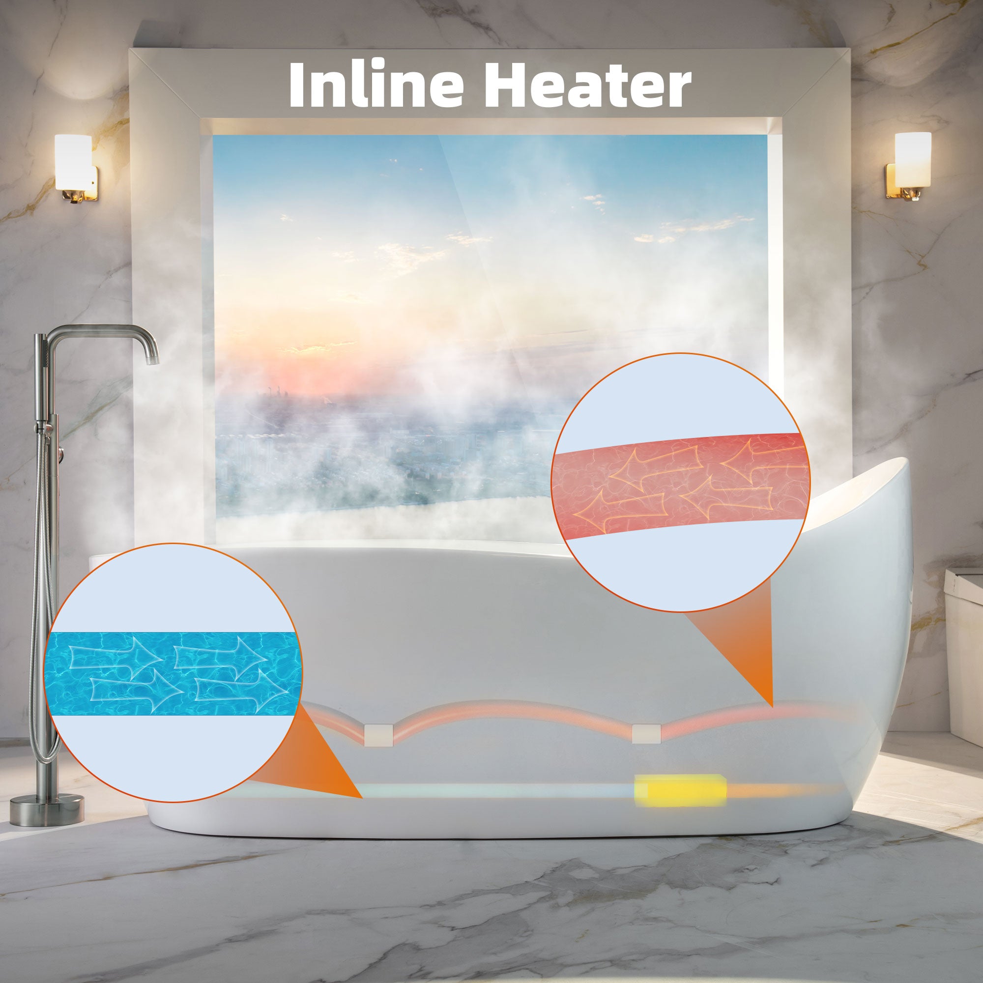 WOODBRIDGE 71" x 31-1/2" Whirlpool and Air Bath Heated Soaking Combination Tub with Adjustable Speed Air Blower and Display Control Panel