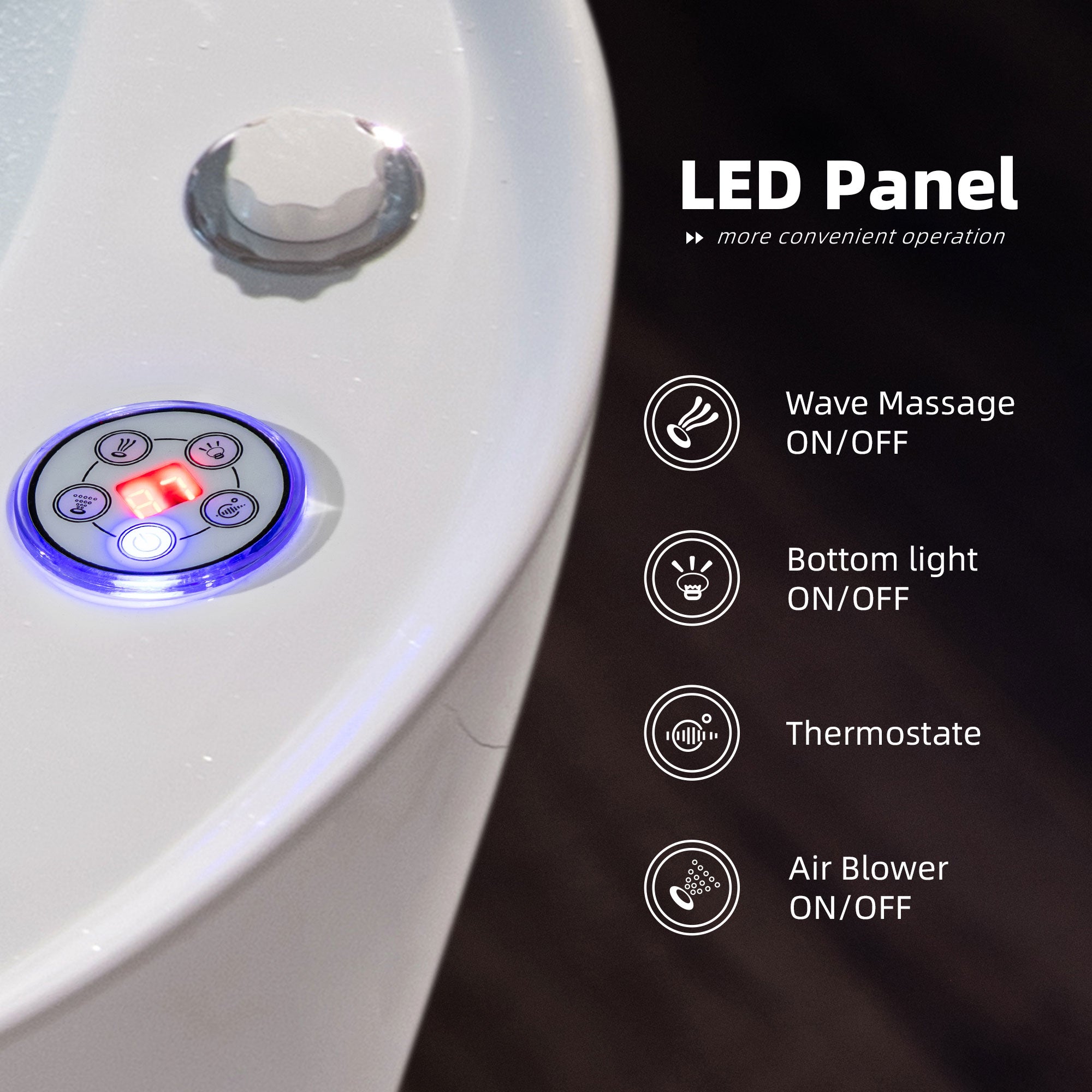 WOODBRIDGE 71" x 31-1/2" Whirlpool and Air Bath Heated Soaking Combination Tub with Adjustable Speed Air Blower and Display Control Panel