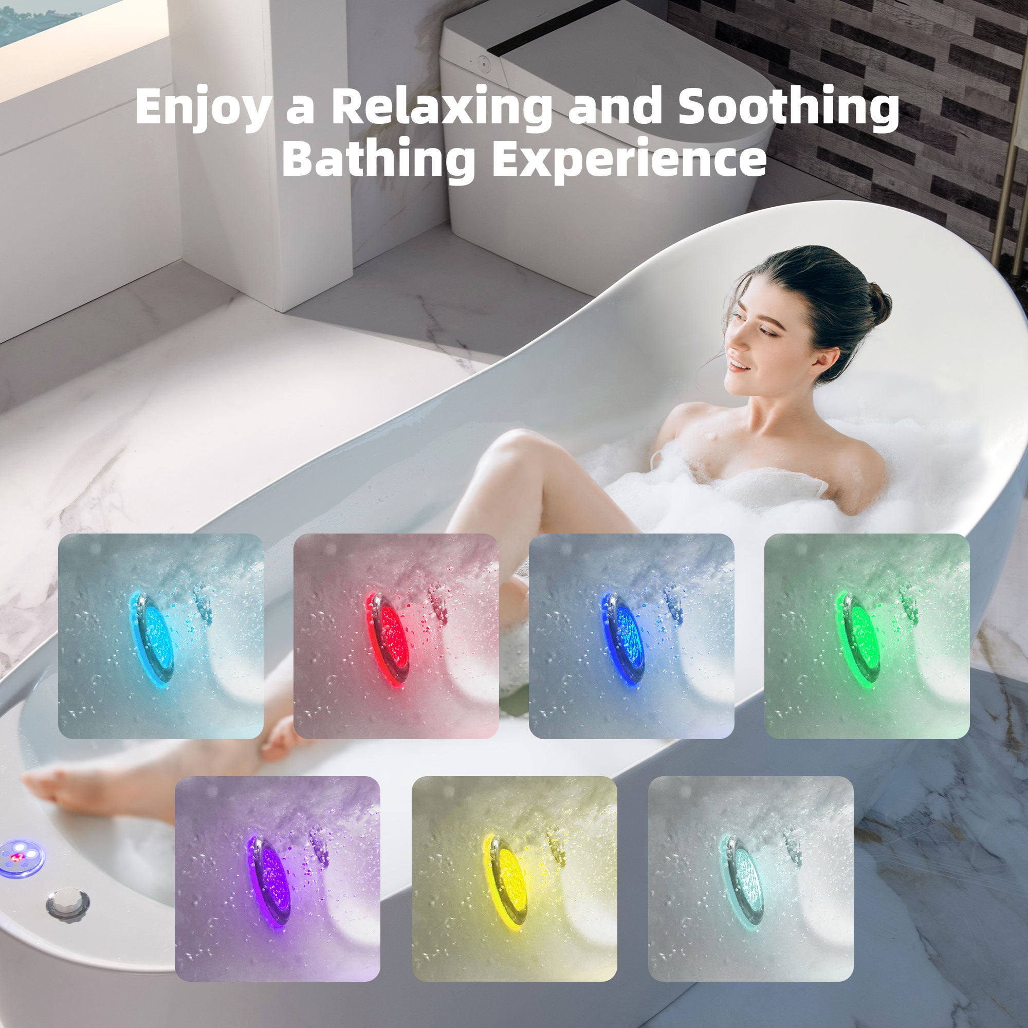 WOODBRIDGE 71" x 31-1/2" Whirlpool and Air Bath Heated Soaking Combination Tub with Adjustable Speed Air Blower and Display Control Panel
