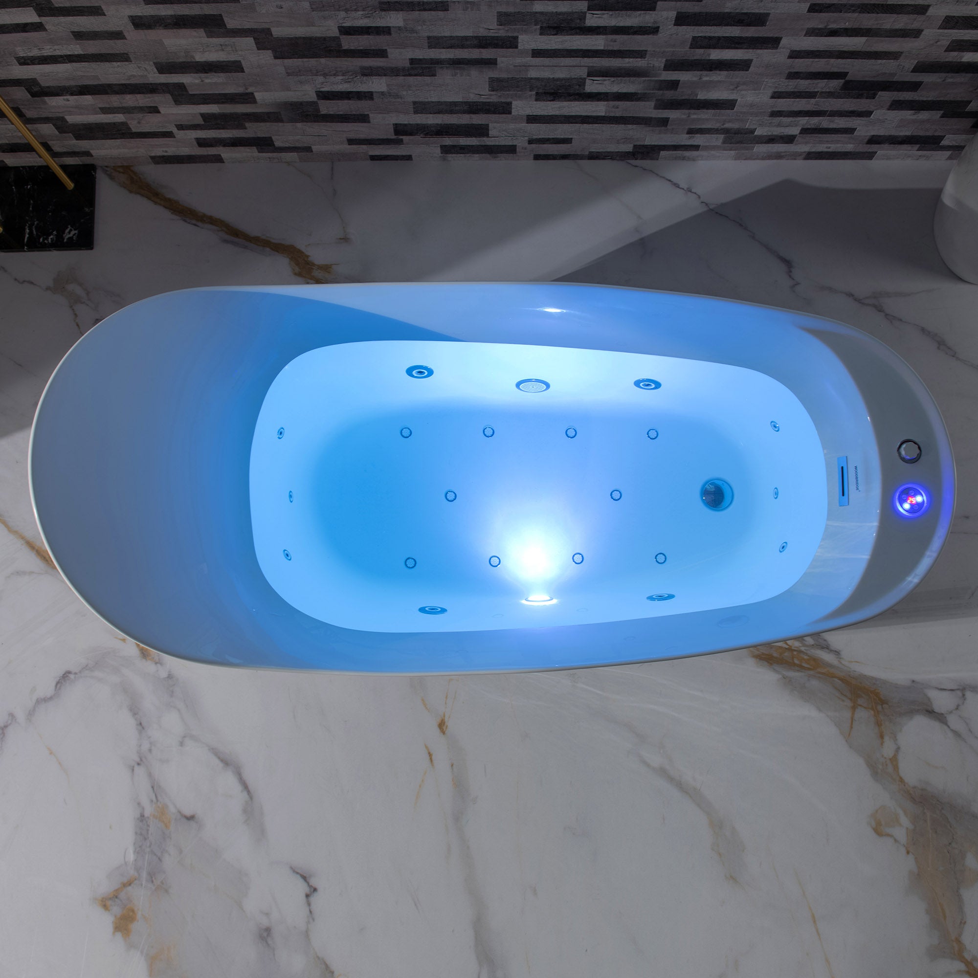 WOODBRIDGE 71" x 31-1/2" Whirlpool and Air Bath Heated Soaking Combination Tub with Adjustable Speed Air Blower and Display Control Panel