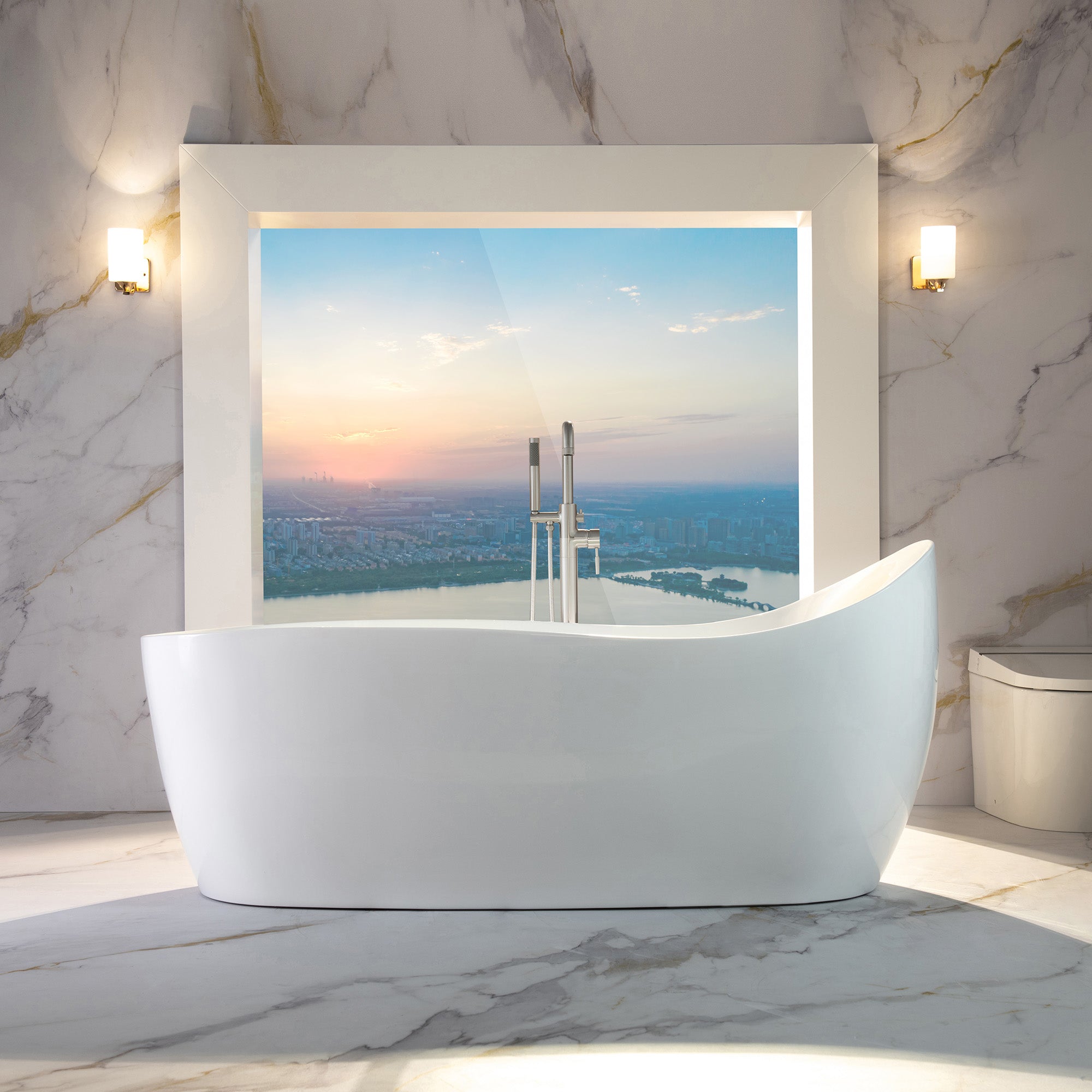 WOODBRIDGE 71" x 31-1/2" Whirlpool and Air Bath Heated Soaking Combination Tub with Adjustable Speed Air Blower and Display Control Panel