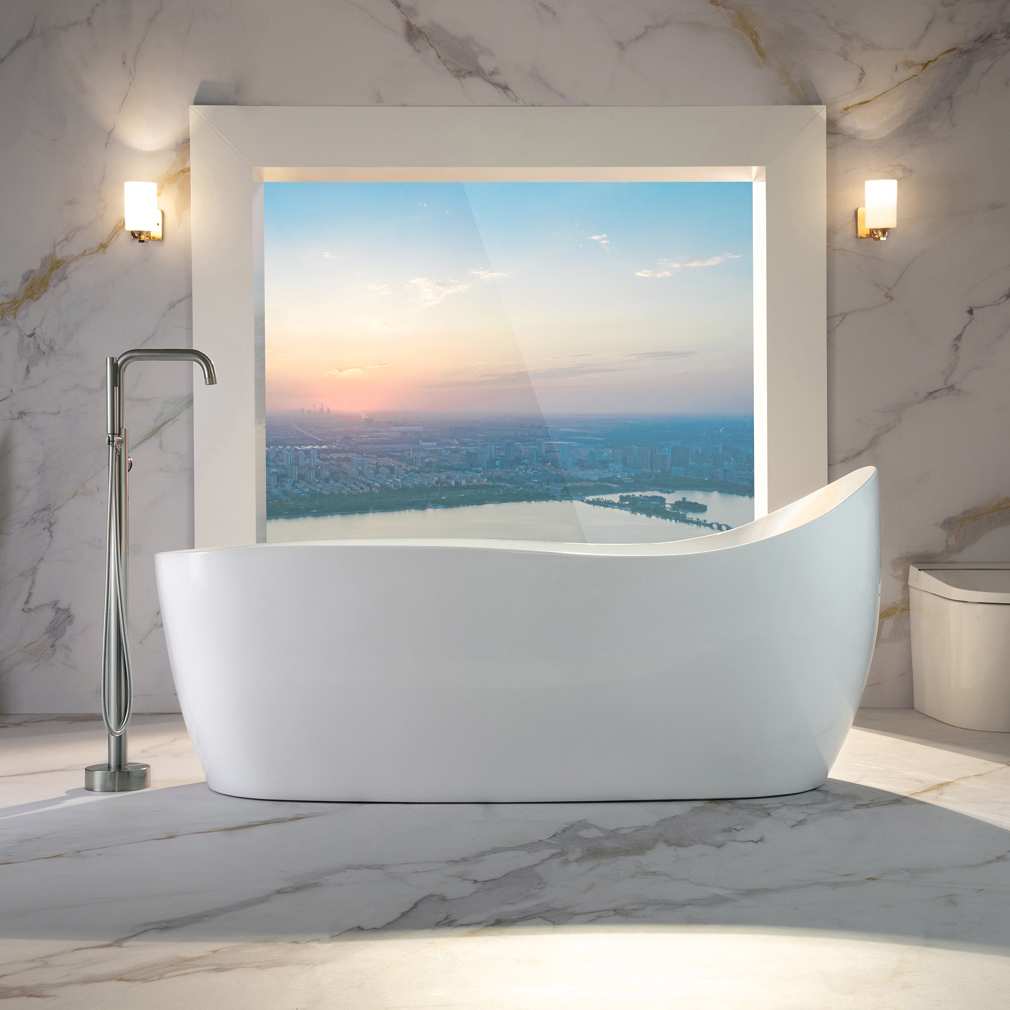 WOODBRIDGE 71" x 31-1/2" Whirlpool and Air Bath Heated Soaking Combination Tub with Adjustable Speed Air Blower and Display Control Panel