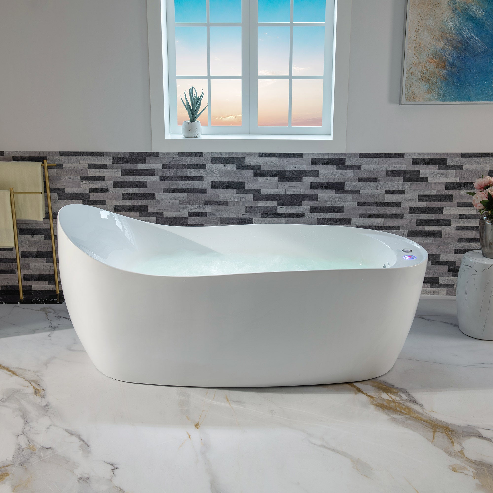 WOODBRIDGE 71" x 31-1/2" Whirlpool and Air Bath Heated Soaking Combination Tub with Adjustable Speed Air Blower and Display Control Panel