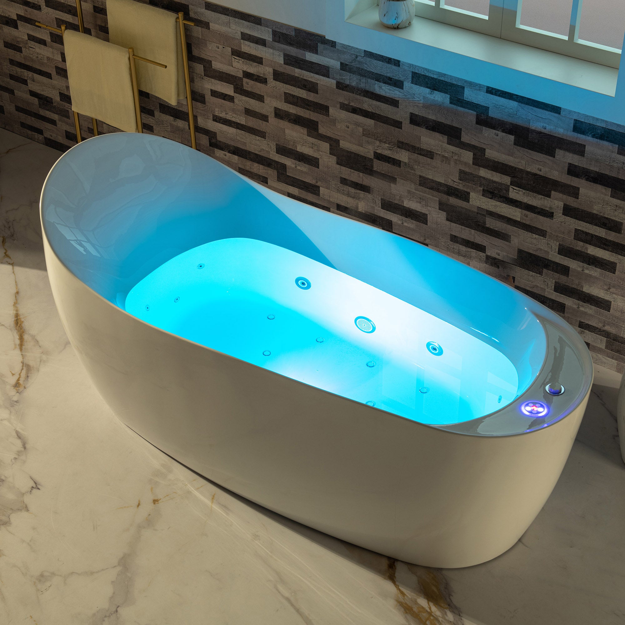 WOODBRIDGE 71" x 31-1/2" Whirlpool and Air Bath Heated Soaking Combination Tub with Adjustable Speed Air Blower and Display Control Panel