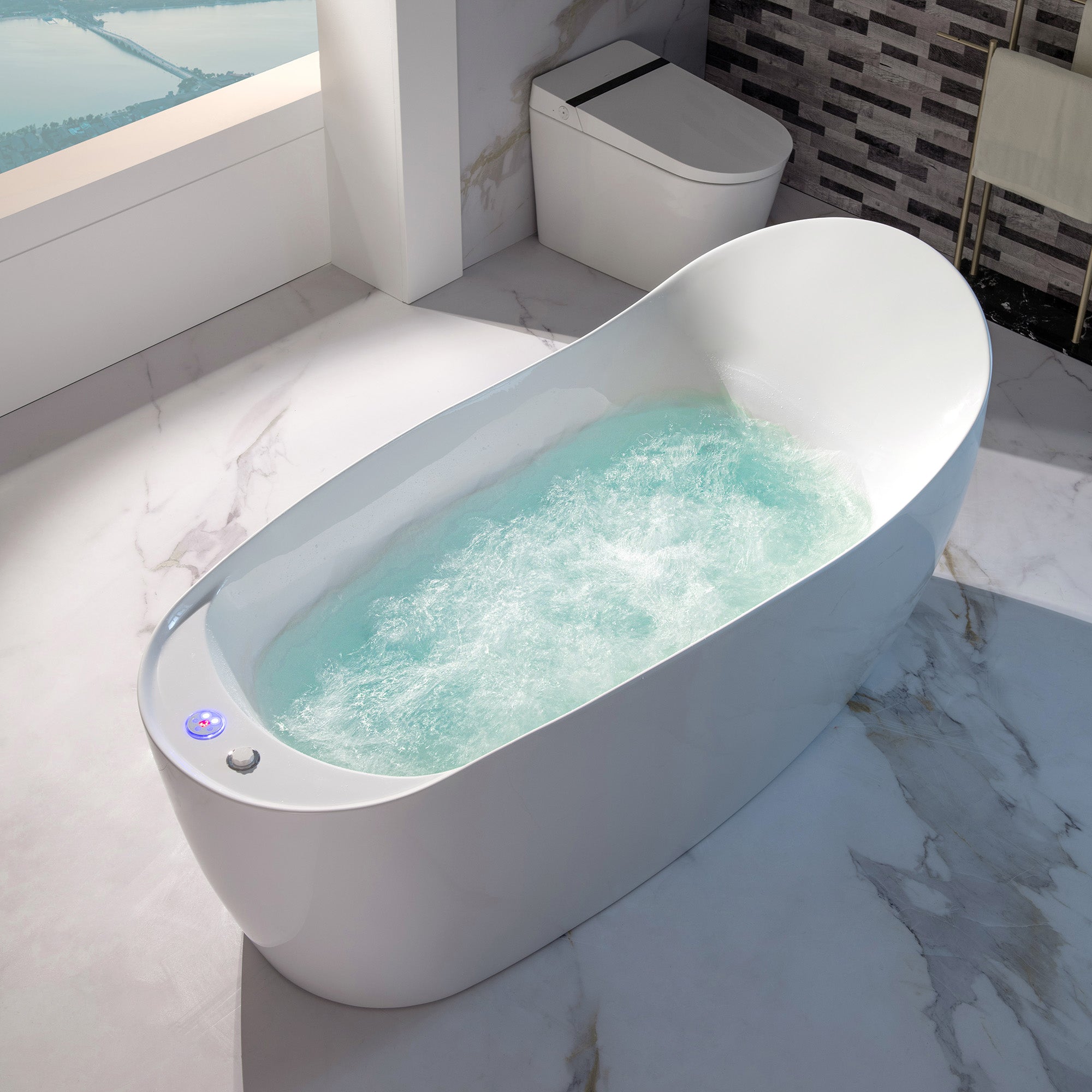 WOODBRIDGE BJ700 71 Inch Whirlpool and Air Bath Heated Freestanding Bathtub