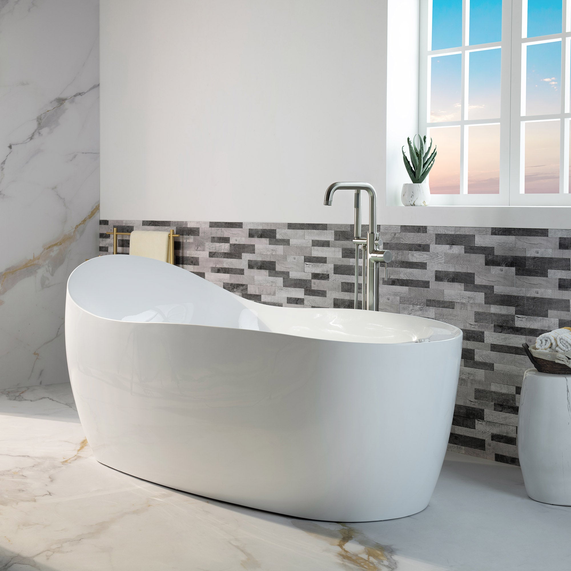WOODBRIDGE BJ700 71 Inch Whirlpool and Air Bath Heated Freestanding Bathtub