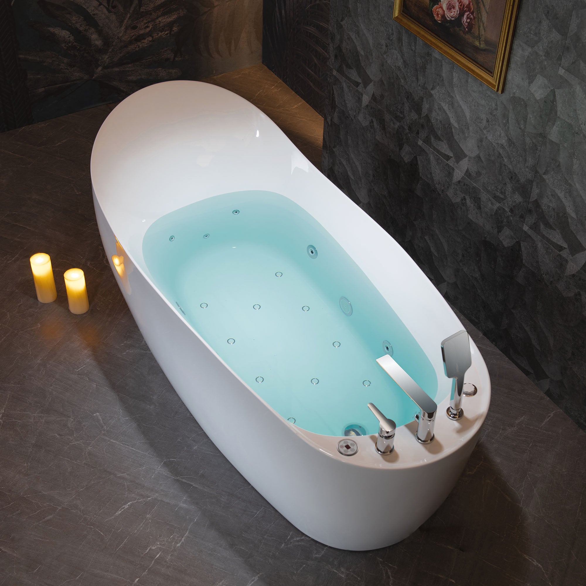 WOODBRIDGE 71" x 31-1/2" Whirlpool and Air Bath Heated Soaking Combination Tub with Adjustable Speed Air Blower, Tub Filler and Display Control Panel, White