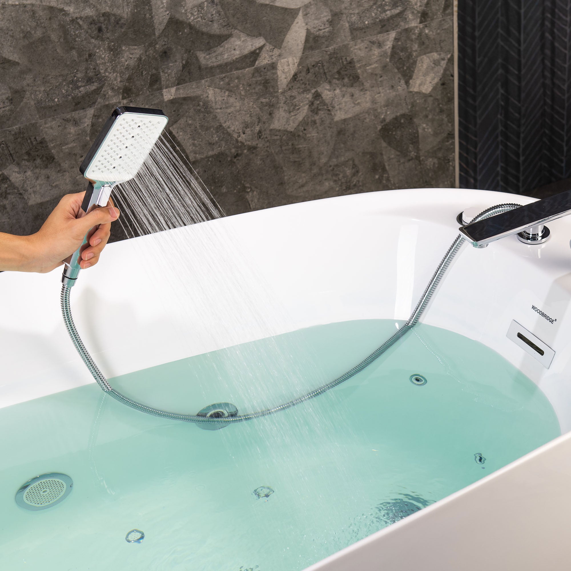 WOODBRIDGE 71" x 31-1/2" Whirlpool and Air Bath Heated Soaking Combination Tub with Adjustable Speed Air Blower, Tub Filler and Display Control Panel, White
