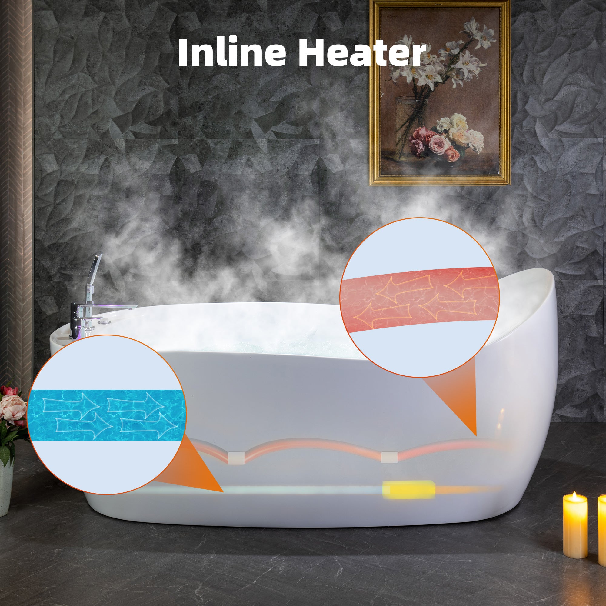 WOODBRIDGE 71" x 31-1/2" Whirlpool and Air Bath Heated Soaking Combination Tub with Adjustable Speed Air Blower, Tub Filler and Display Control Panel, White