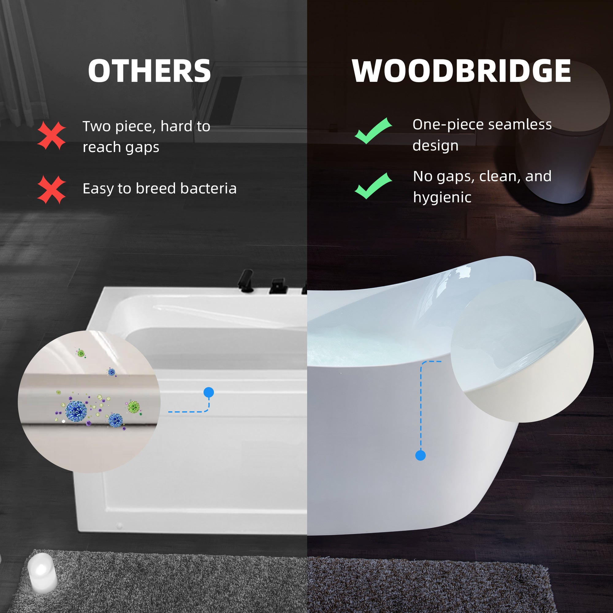 WOODBRIDGE 71" x 31-1/2" Whirlpool and Air Bath Heated Soaking Combination Tub with Adjustable Speed Air Blower, Tub Filler and Display Control Panel, White
