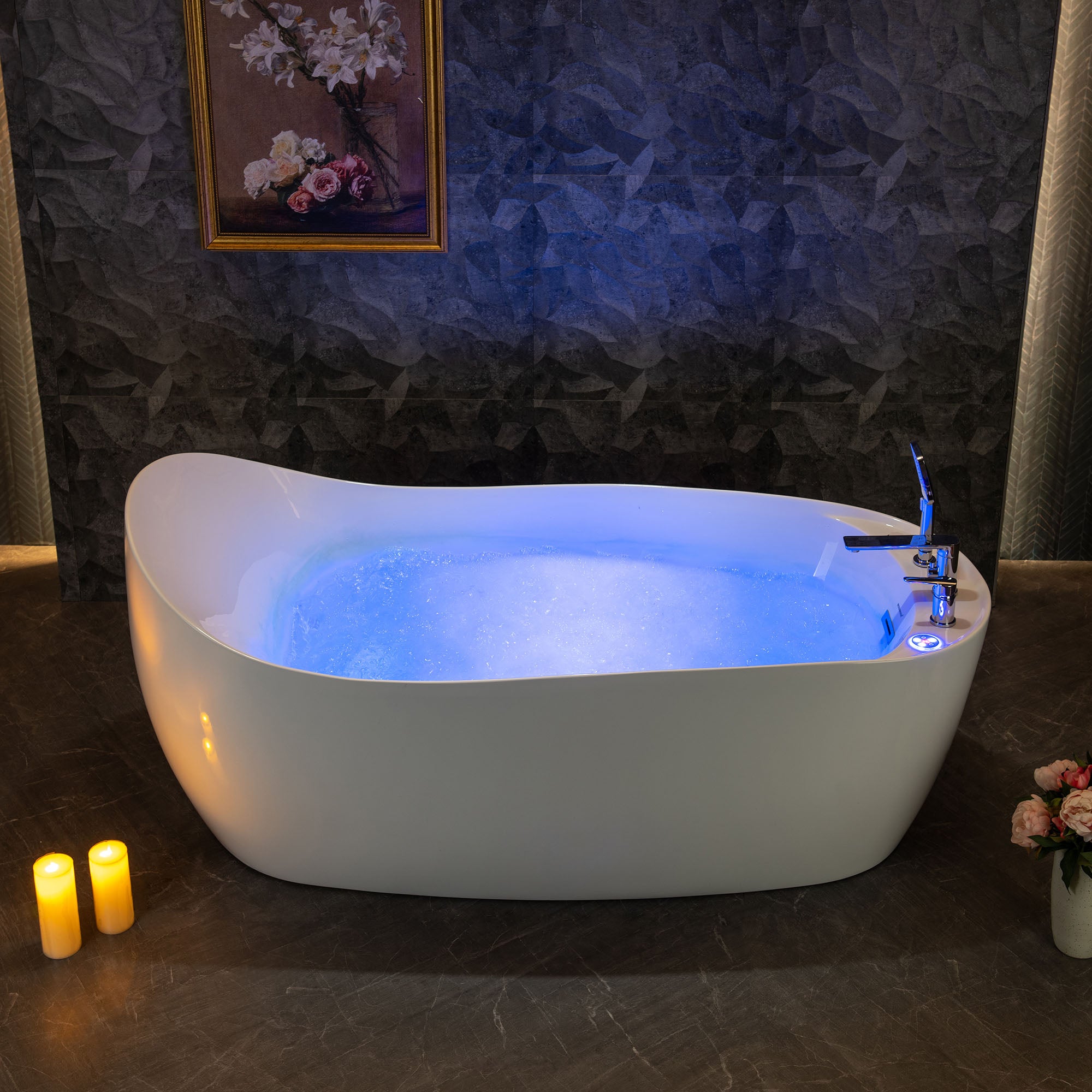 WOODBRIDGE 71" x 31-1/2" Whirlpool and Air Bath Heated Soaking Combination Tub with Adjustable Speed Air Blower, Tub Filler and Display Control Panel, White