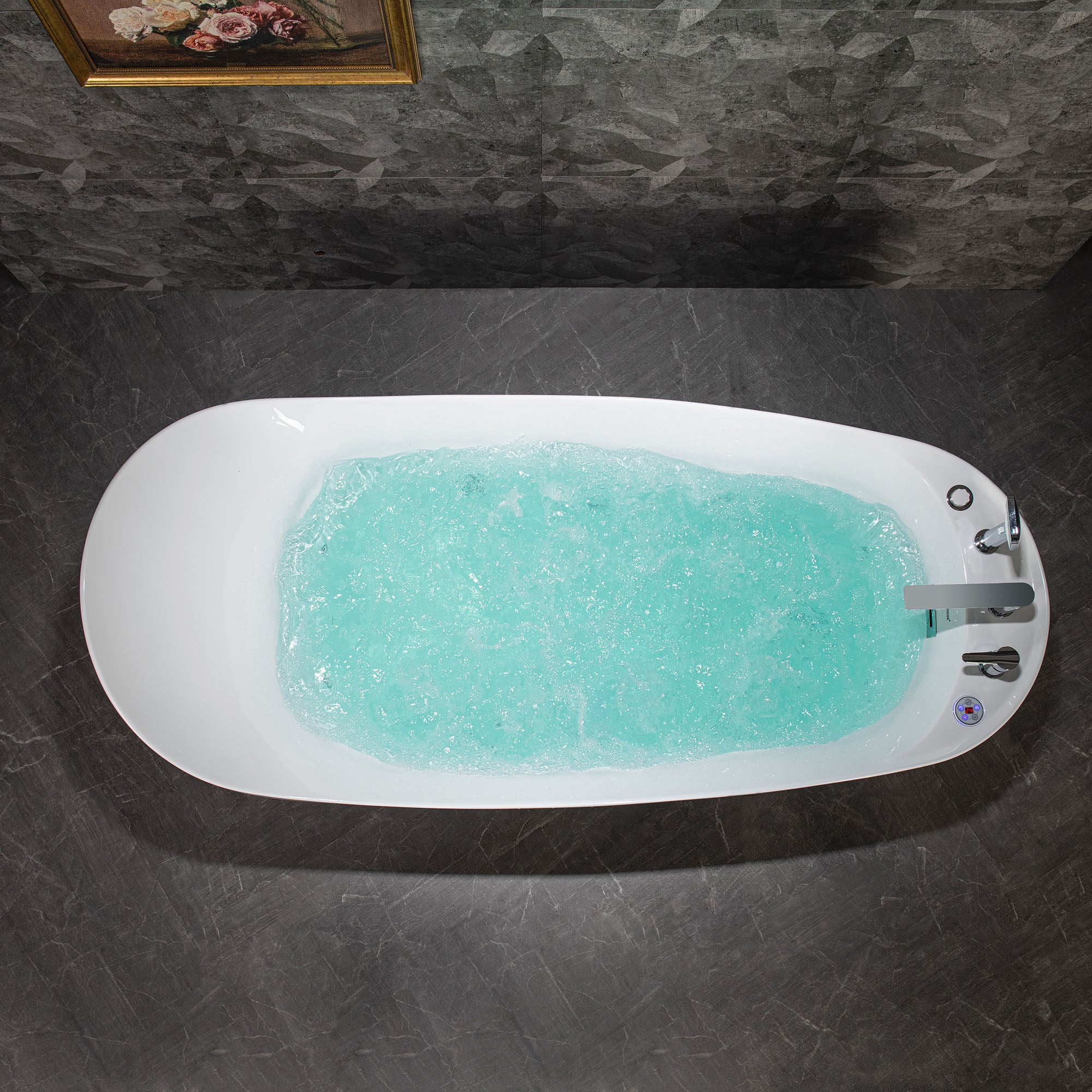 WOODBRIDGE 71" x 31-1/2" Whirlpool and Air Bath Heated Soaking Combination Tub with Adjustable Speed Air Blower, Tub Filler and Display Control Panel, White