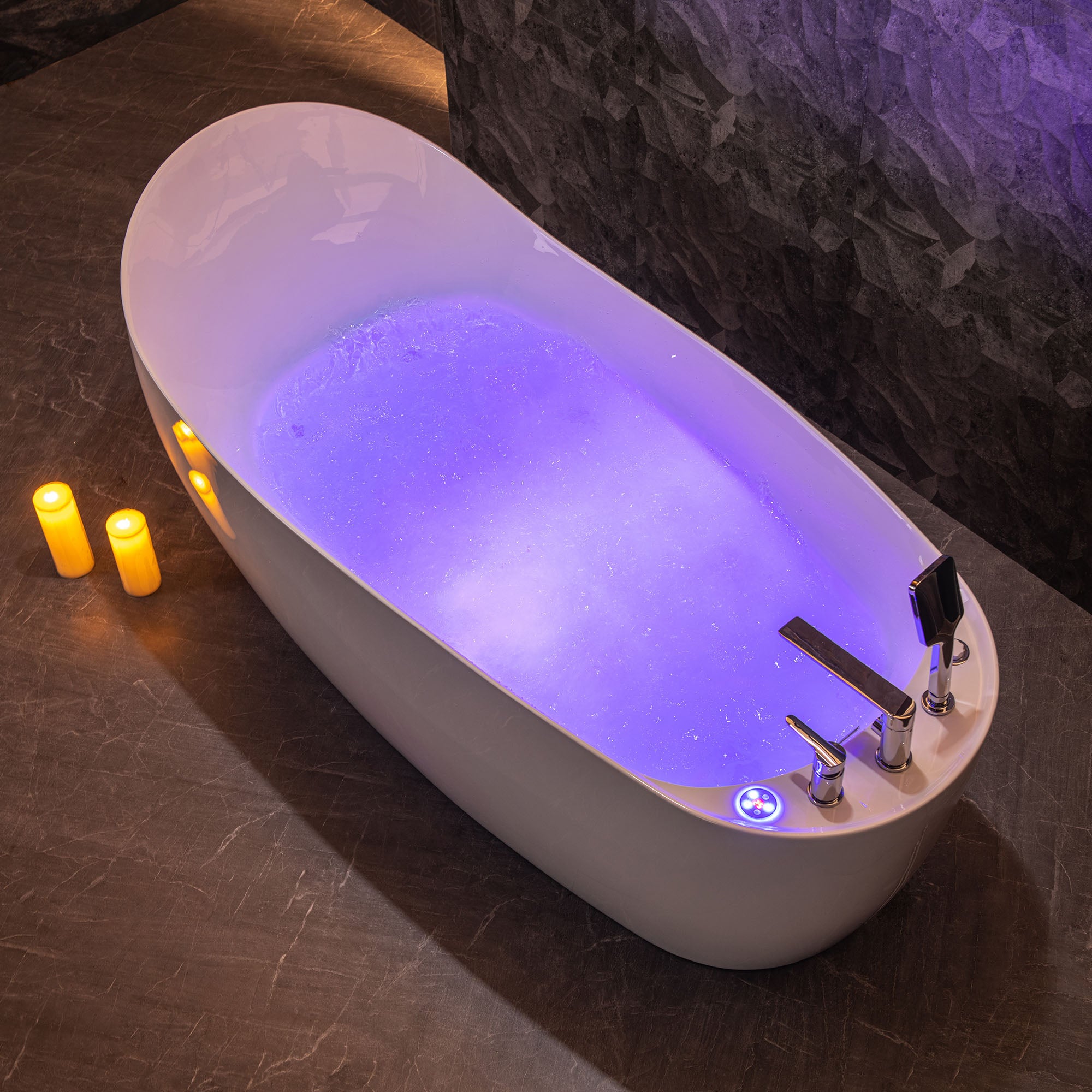 WOODBRIDGE 71" x 31-1/2" Whirlpool and Air Bath Heated Soaking Combination Tub with Adjustable Speed Air Blower, Tub Filler and Display Control Panel, White