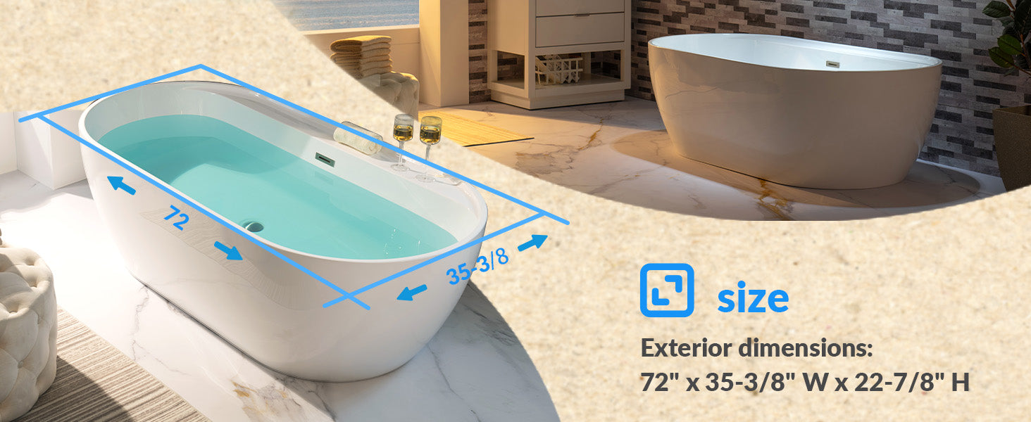 WOODBRIDGE 72" Acrylic Freestanding Bathtub Contemporary Soaking Tub with Drain & Overflow, B0059
