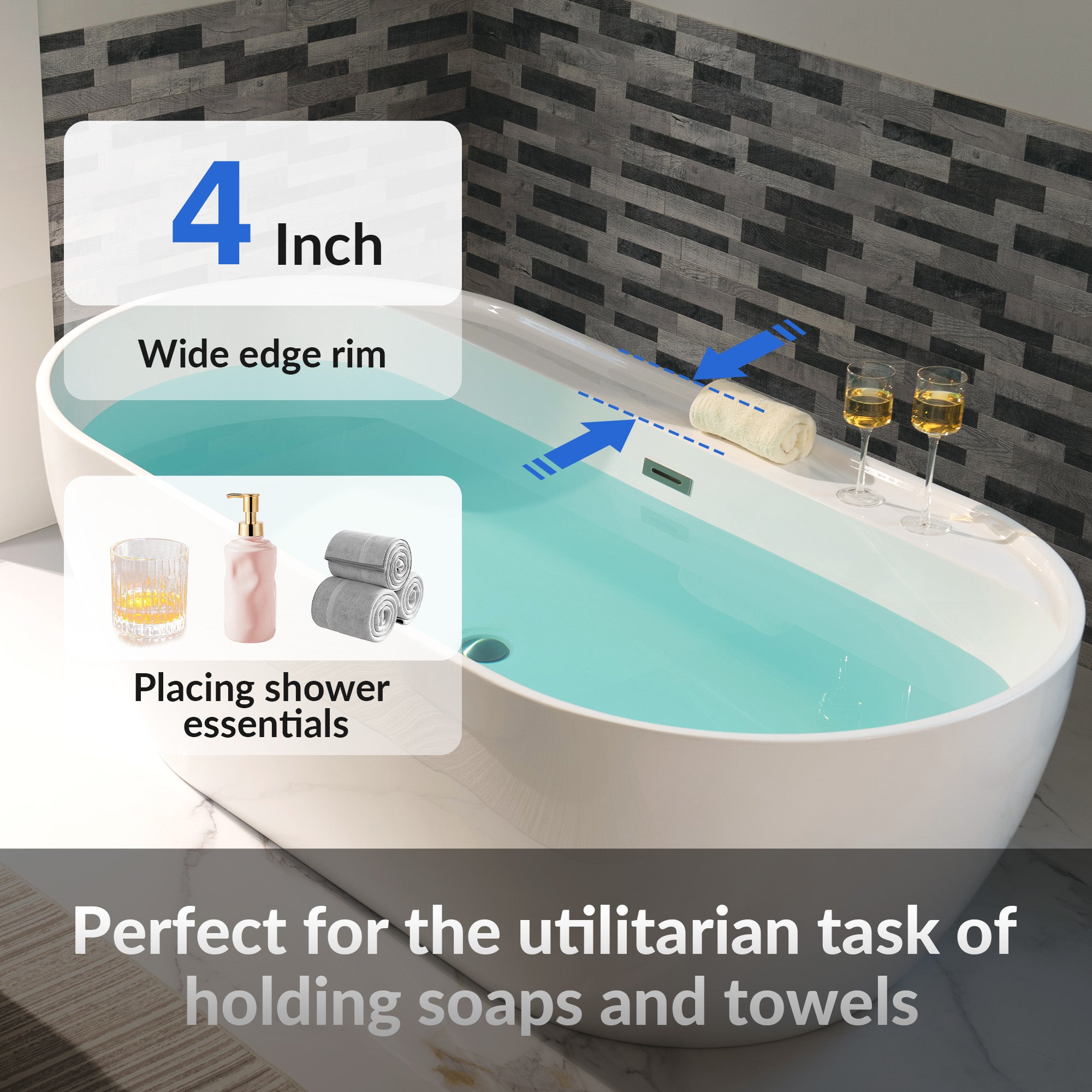 WOODBRIDGE 72" Acrylic Freestanding Bathtub Contemporary Soaking Tub with Drain & Overflow, B0059