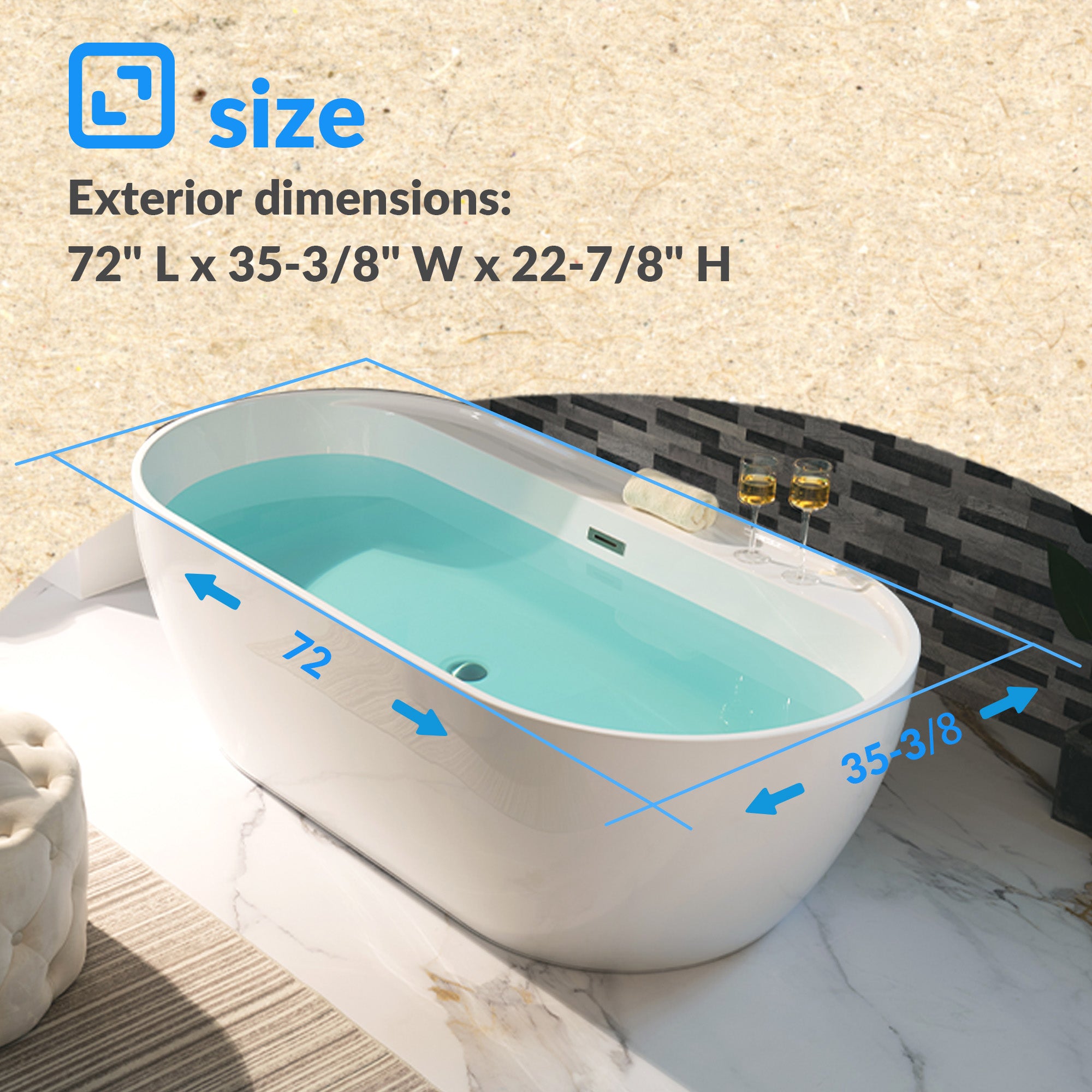 WOODBRIDGE 72" Acrylic Freestanding Bathtub Contemporary Soaking Tub with Drain & Overflow, B0059