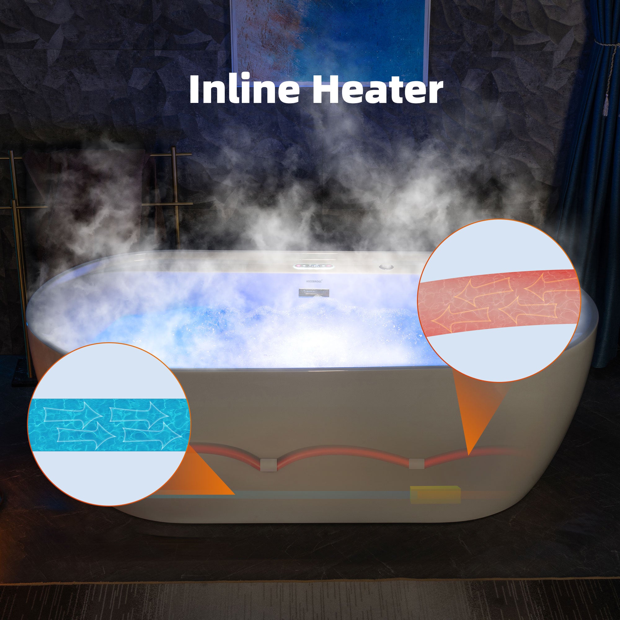 WOODBRIDGE 72" x 35-3/8" Whirlpool and Air Bath Heated Soaking Combination Tub